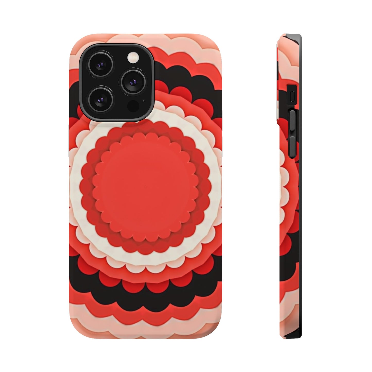 Red Floral iPhone Case - Bold Scalloped Design, Aesthetic Gift Idea