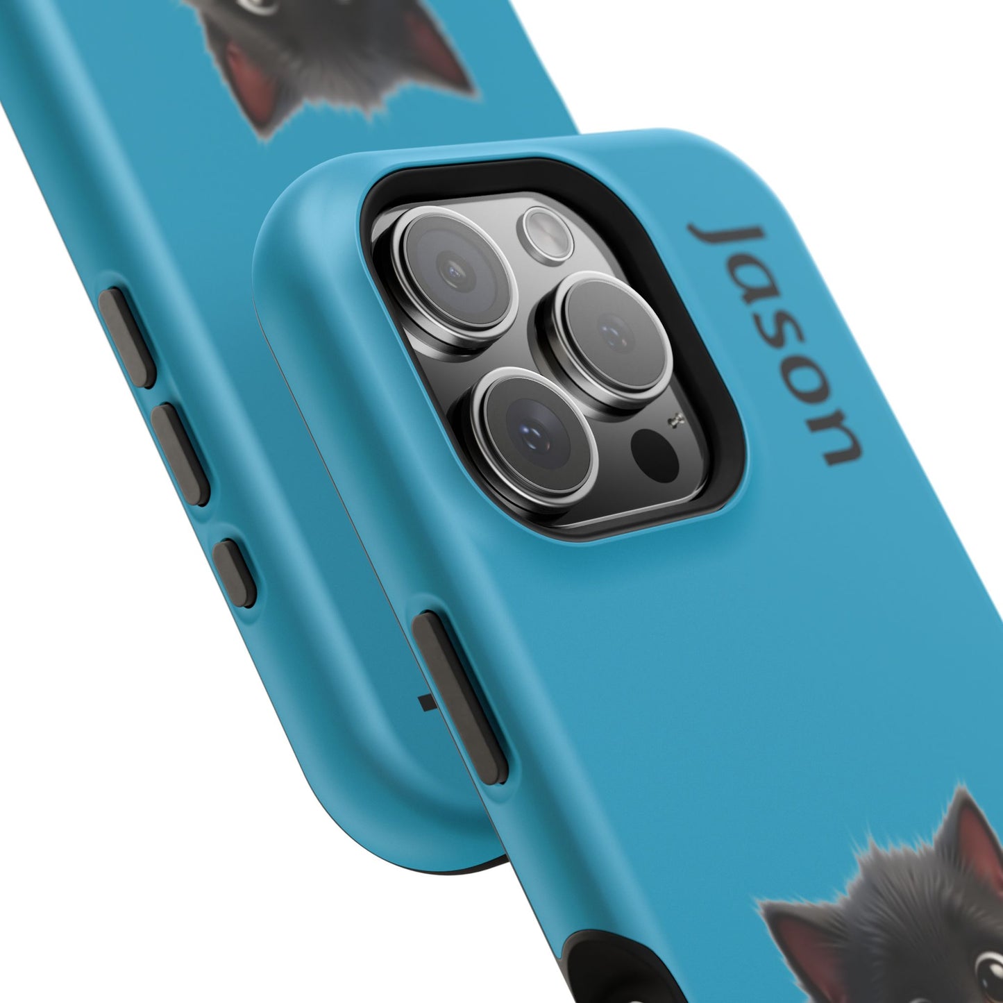 Personalized Black Kitten Phone Case - Custom Name Cat Lover Gift | Cute Teal Blue iPhone Cases for Women & Girls