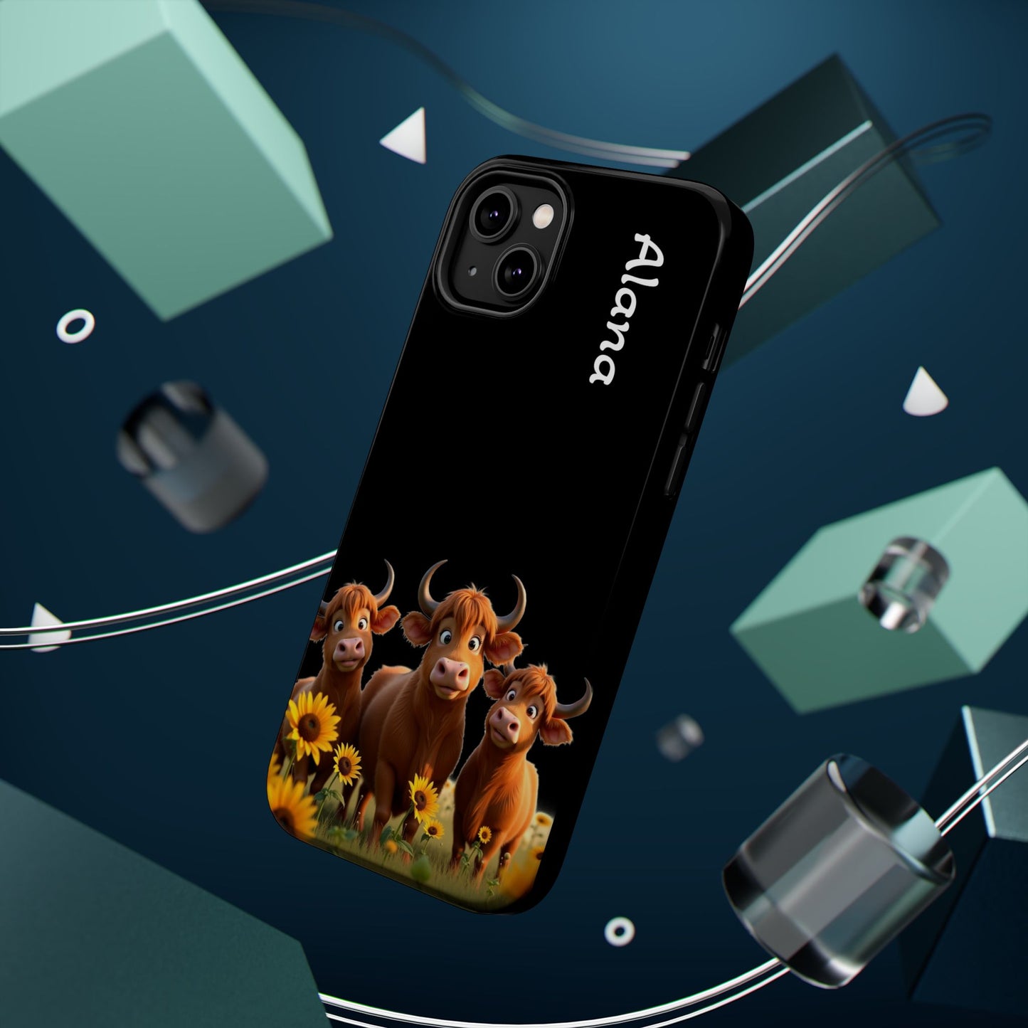 Personalized Highland Cow Phone Case - Custom Name Farm Animal Gift | Cute Black iPhone Cases for Women & Girls