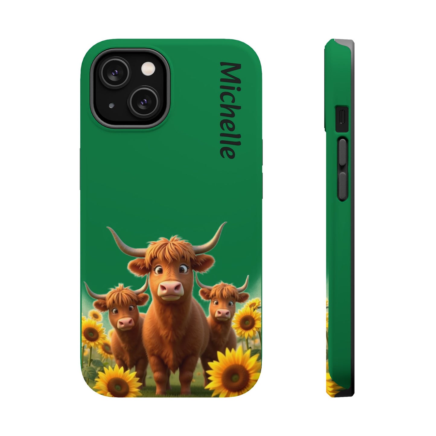 Personalized Highland Cow Phone Case - Custom Name Farm Animal Gift | Cute Green iPhone Cases for Women & Girls