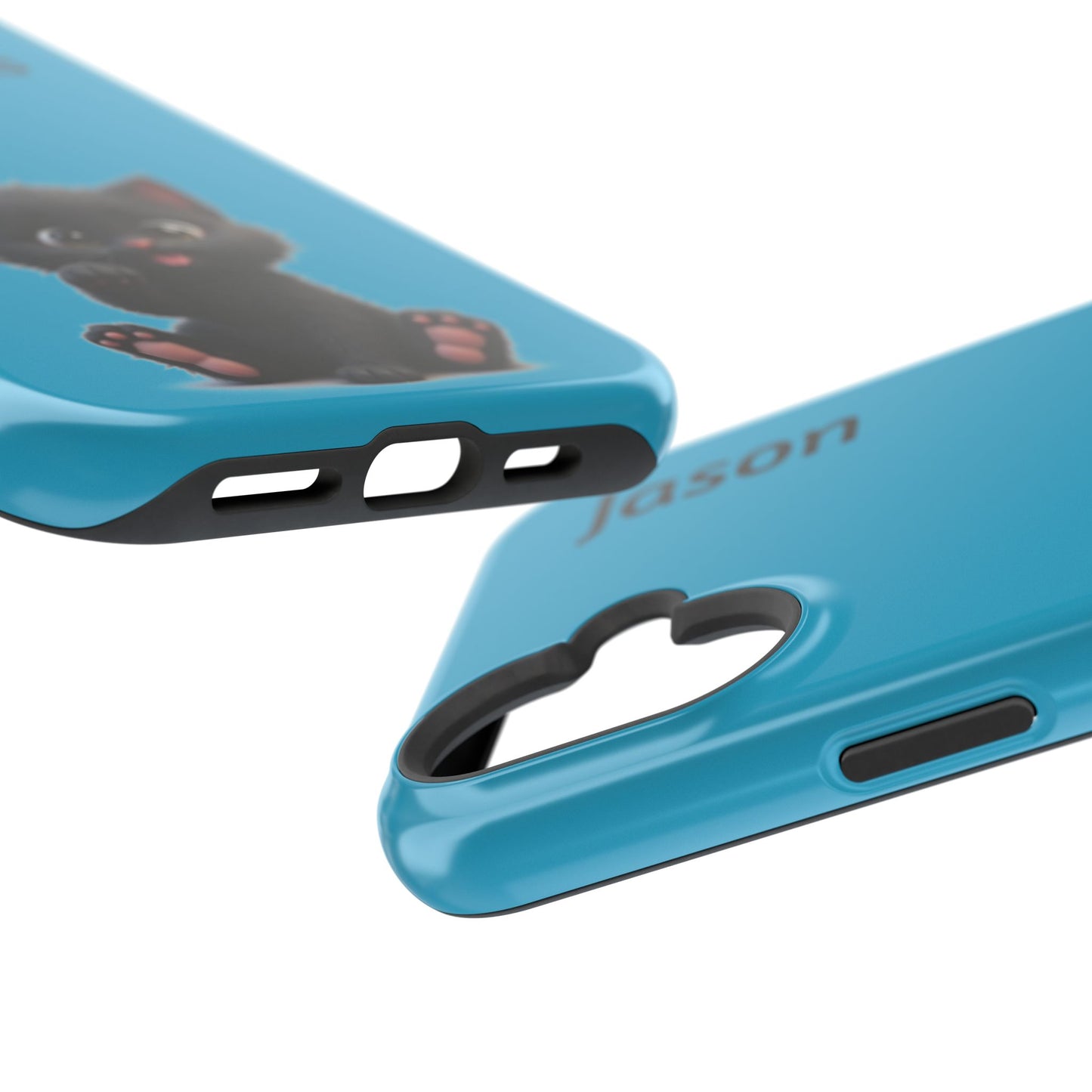 Personalized Black Kitten Phone Case - Custom Name Cat Lover Gift | Cute Teal Blue iPhone Cases for Women & Girls