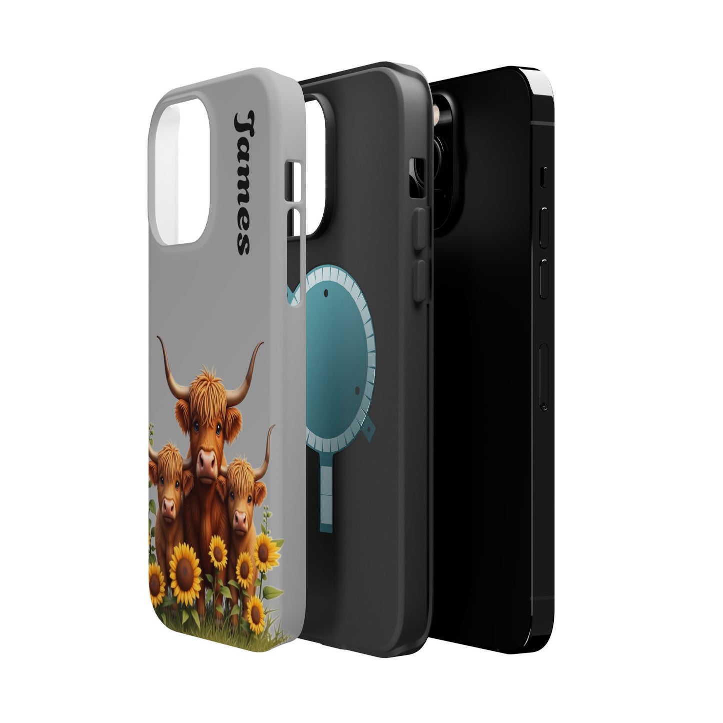 Personalized Gray Highland Cow Phone Case - Custom Name Farm Animal Gift | Cute Gray iPhone Cases for Women & Girls