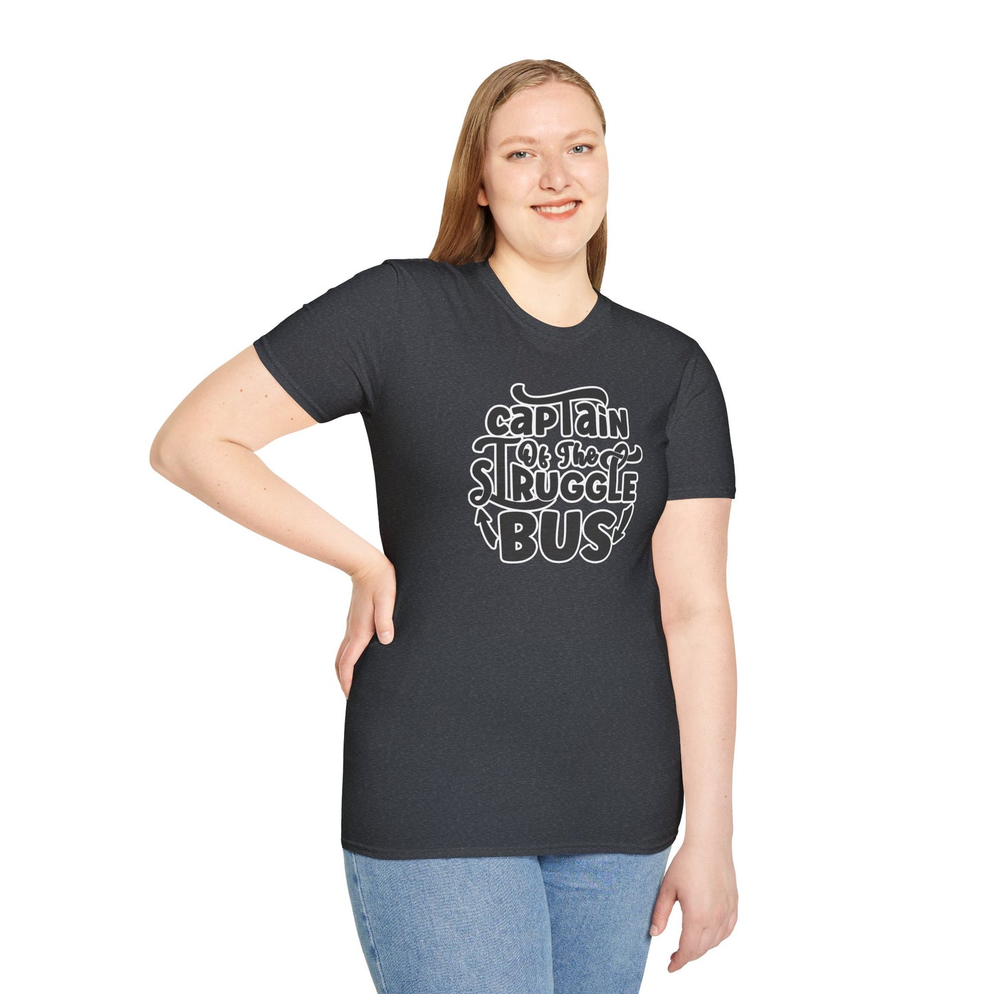 "Captain of the Struggle Bus" Funny & Relatable T-Shirt β Ironic Confidence Tee for the Overwhelmed, Charming, and Still Going Strong