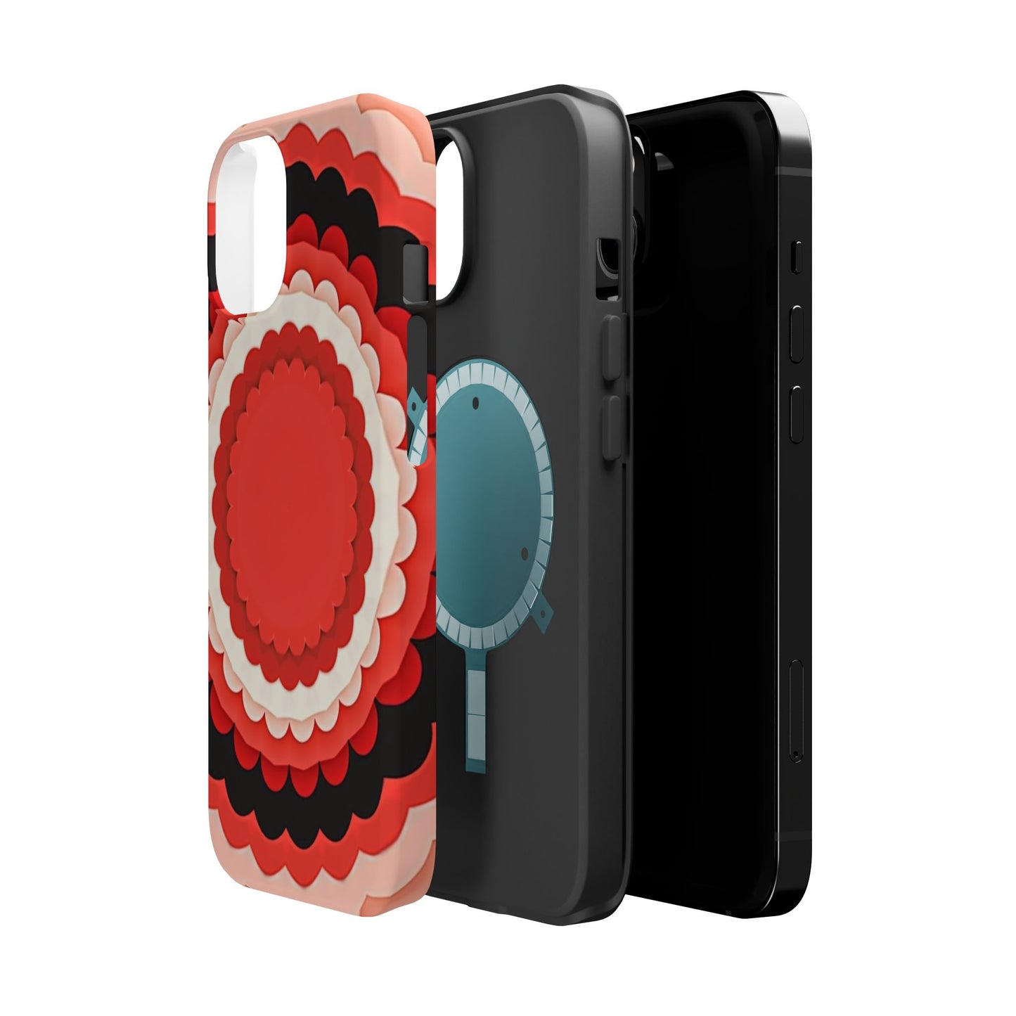 Red Floral iPhone Case - Bold Scalloped Design, Aesthetic Gift Idea