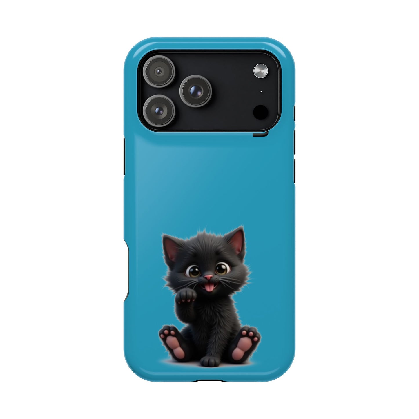 Personalized Black Kitten Phone Case - Custom Name Cat Lover Gift | Cute Teal Blue iPhone Cases for Women & Girls