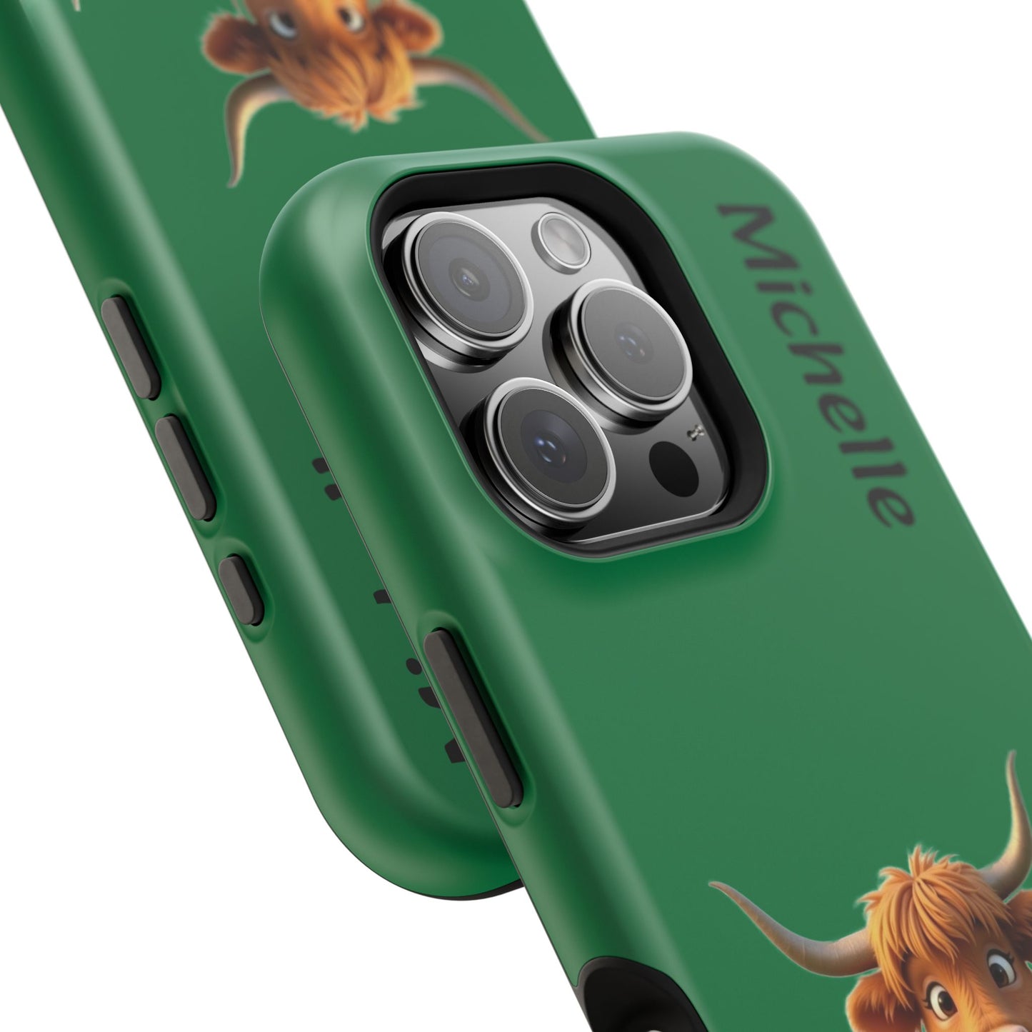 Personalized Highland Cow Phone Case - Custom Name Farm Animal Gift | Cute Green iPhone Cases for Women & Girls