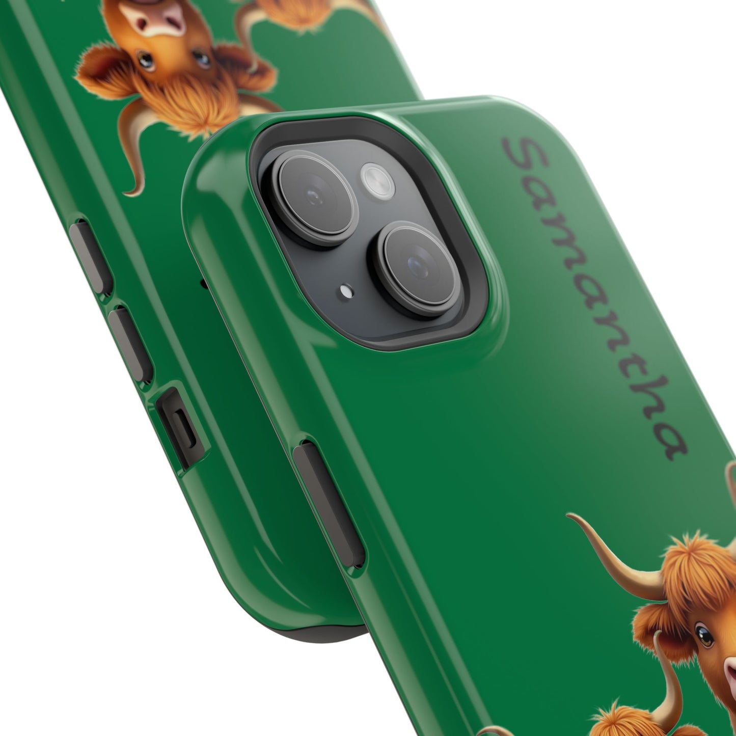 Personalized Highland Cow Phone Case - Custom Name Farm Animal Gift | Cute Green iPhone Cases for Women & Girls