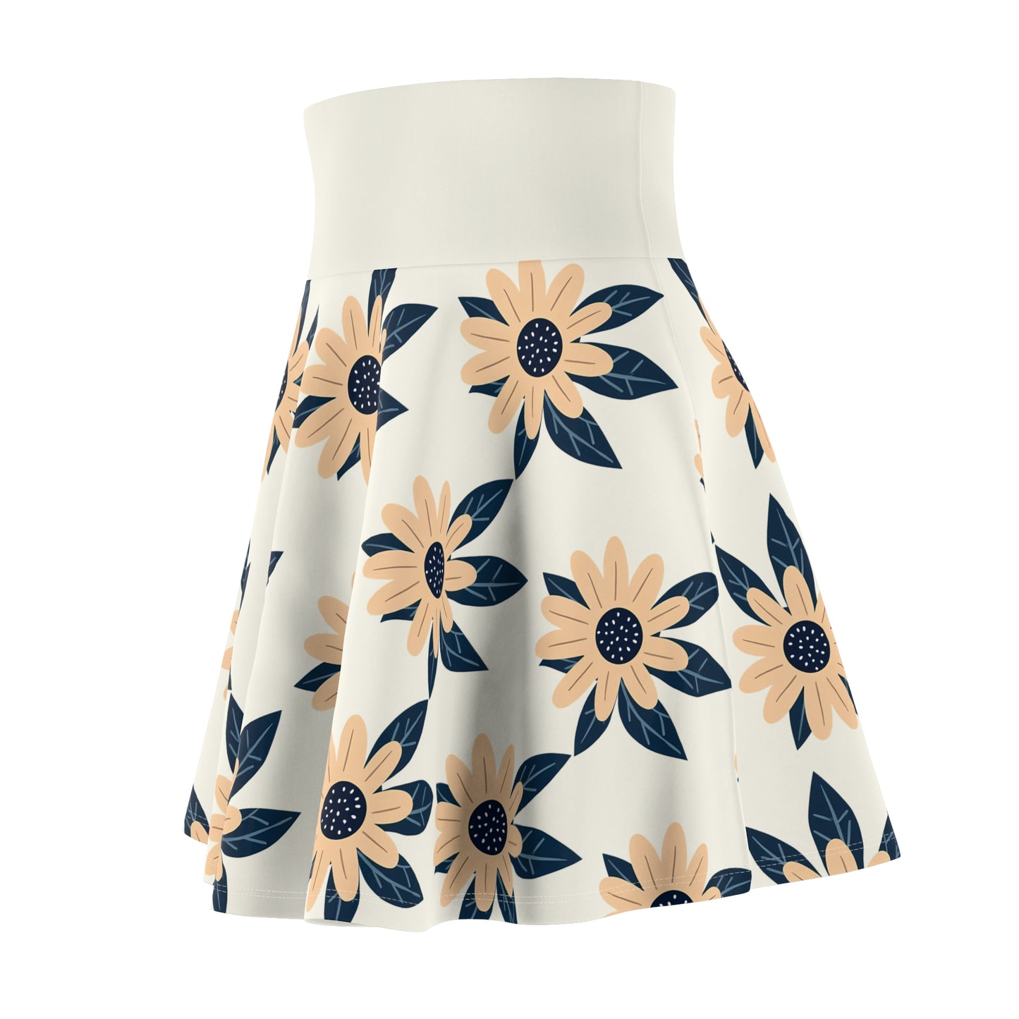 Elegant Daisy Delight Skater Skirt - Fresh Florals on White