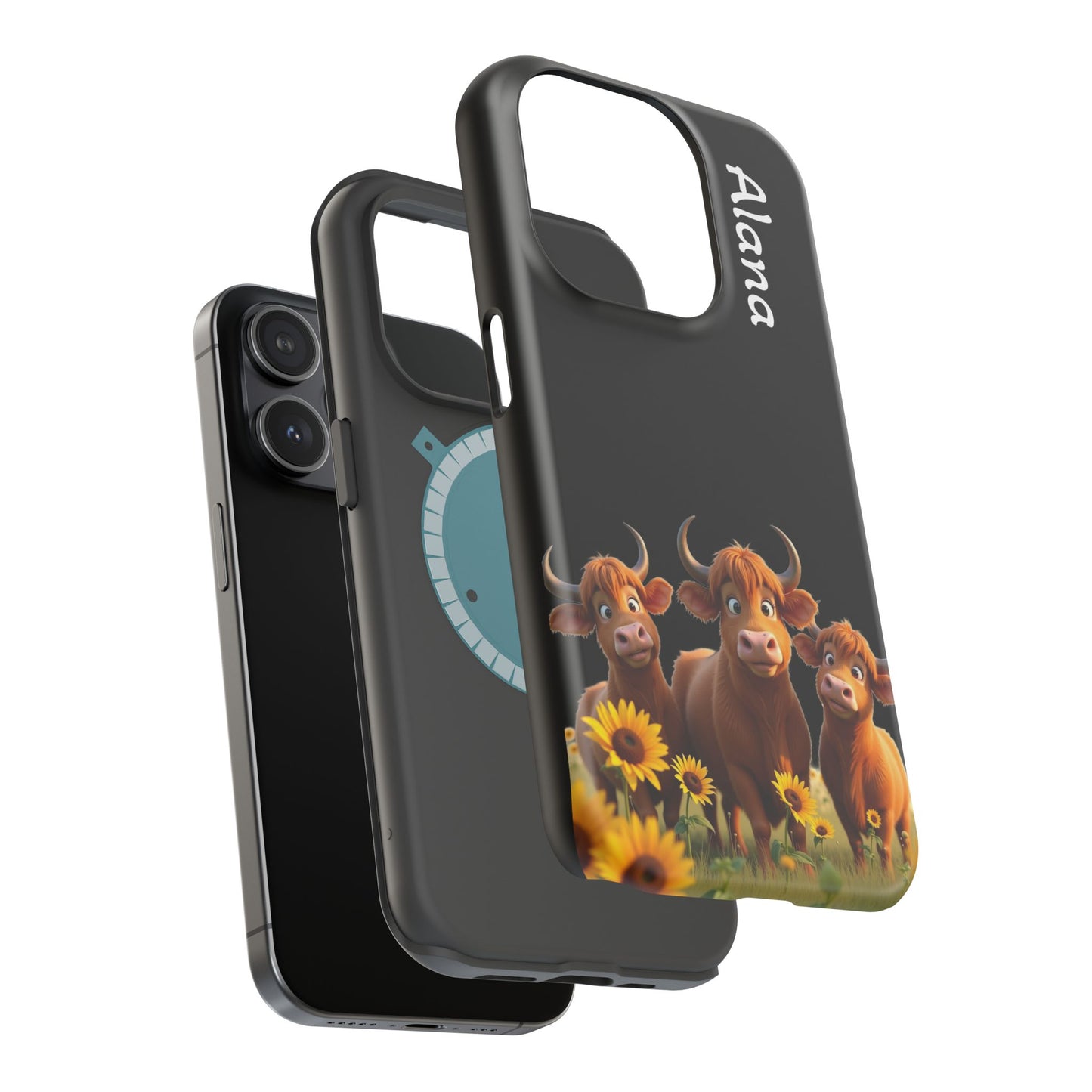 Personalized Highland Cow Phone Case - Custom Name Farm Animal Gift | Cute Black iPhone Cases for Women & Girls