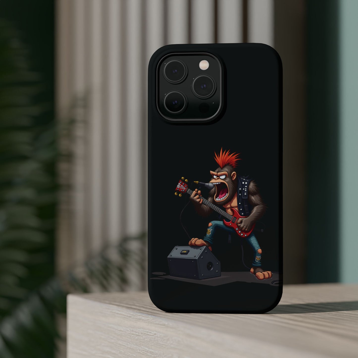 Punk Rock Gorilla iPhone Case - Funny Music Gift, Edgy Aesthetic, Animal Lover Gift