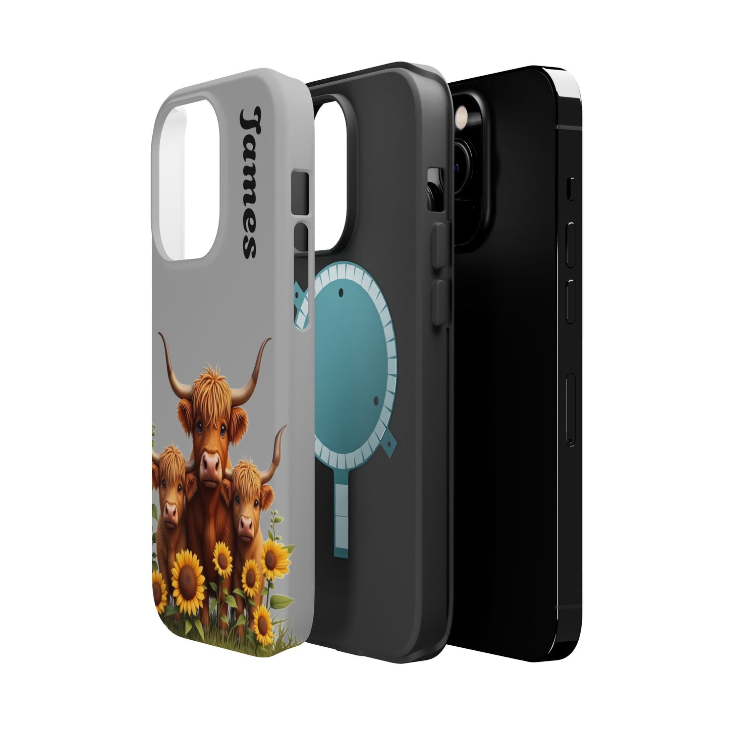 Personalized Gray Highland Cow Phone Case - Custom Name Farm Animal Gift | Cute Gray iPhone Cases for Women & Girls