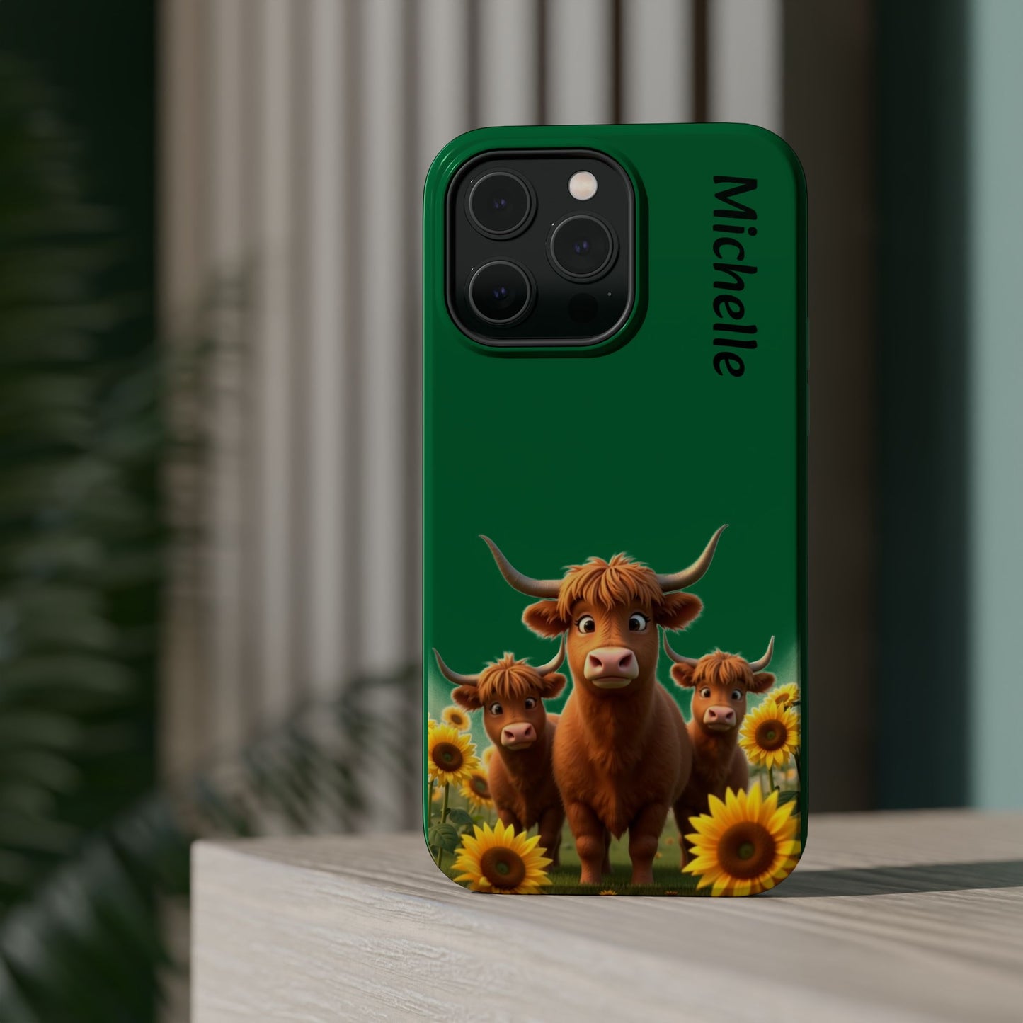 Personalized Highland Cow Phone Case - Custom Name Farm Animal Gift | Cute Green iPhone Cases for Women & Girls