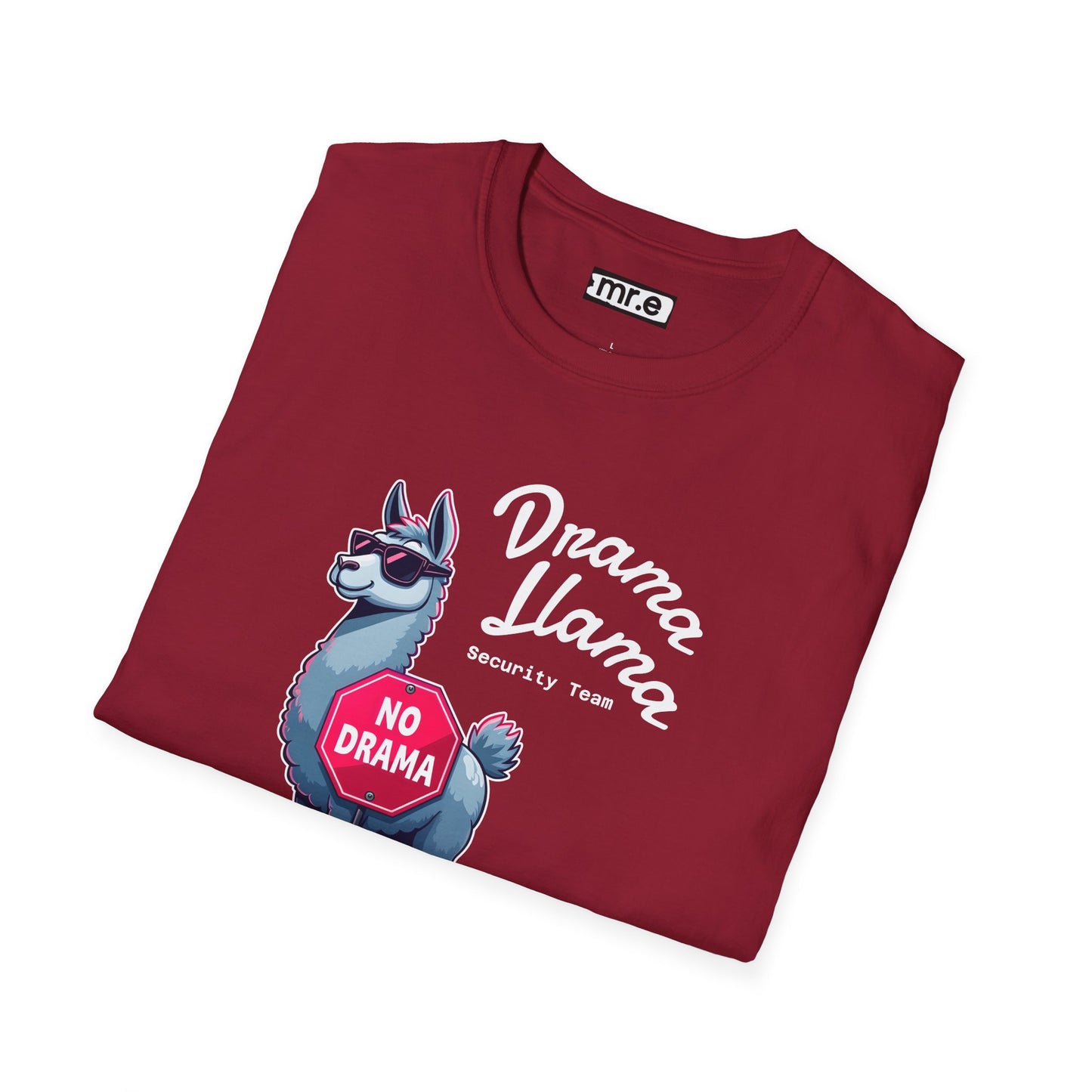 Funny Drama Llama Security Team T-Shirt – Sarcastic Llama with Sunglasses & “No Drama” Stop Sign, Ironic Humor Gift for Chill People