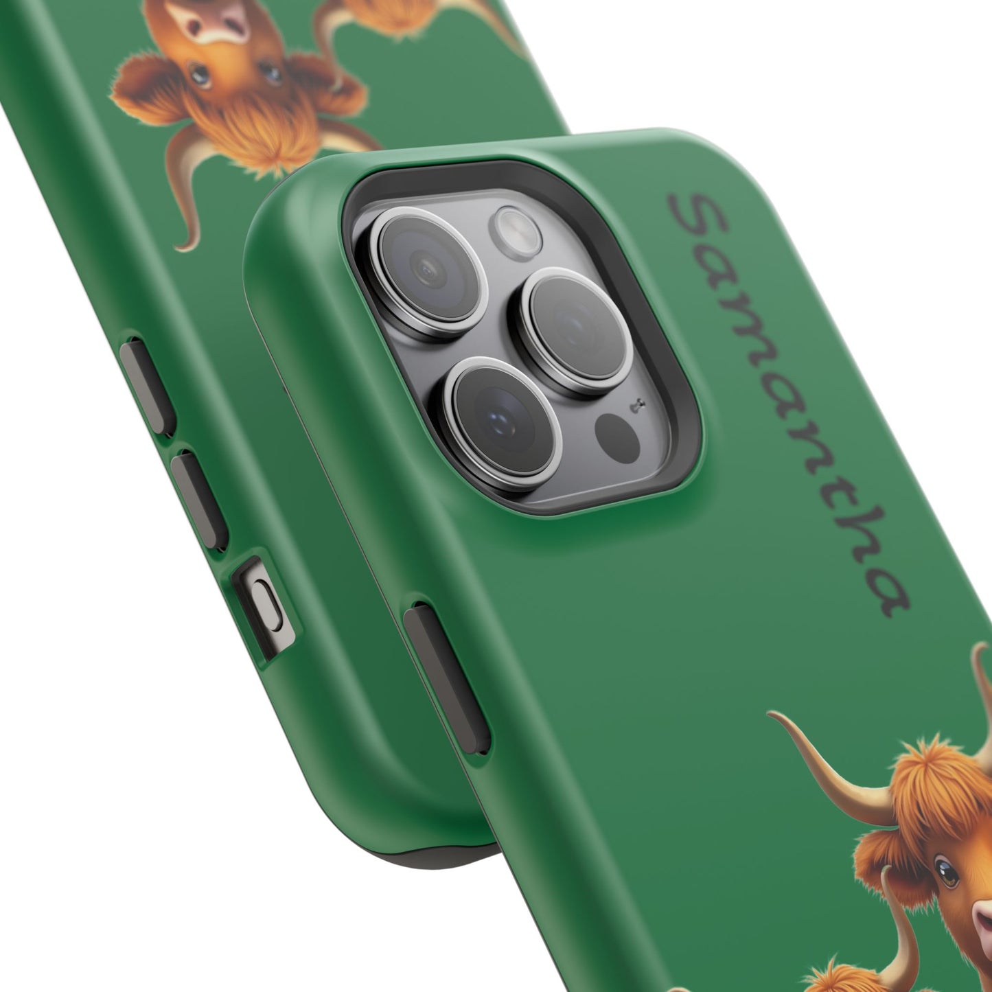 Personalized Highland Cow Phone Case - Custom Name Farm Animal Gift | Cute Green iPhone Cases for Women & Girls