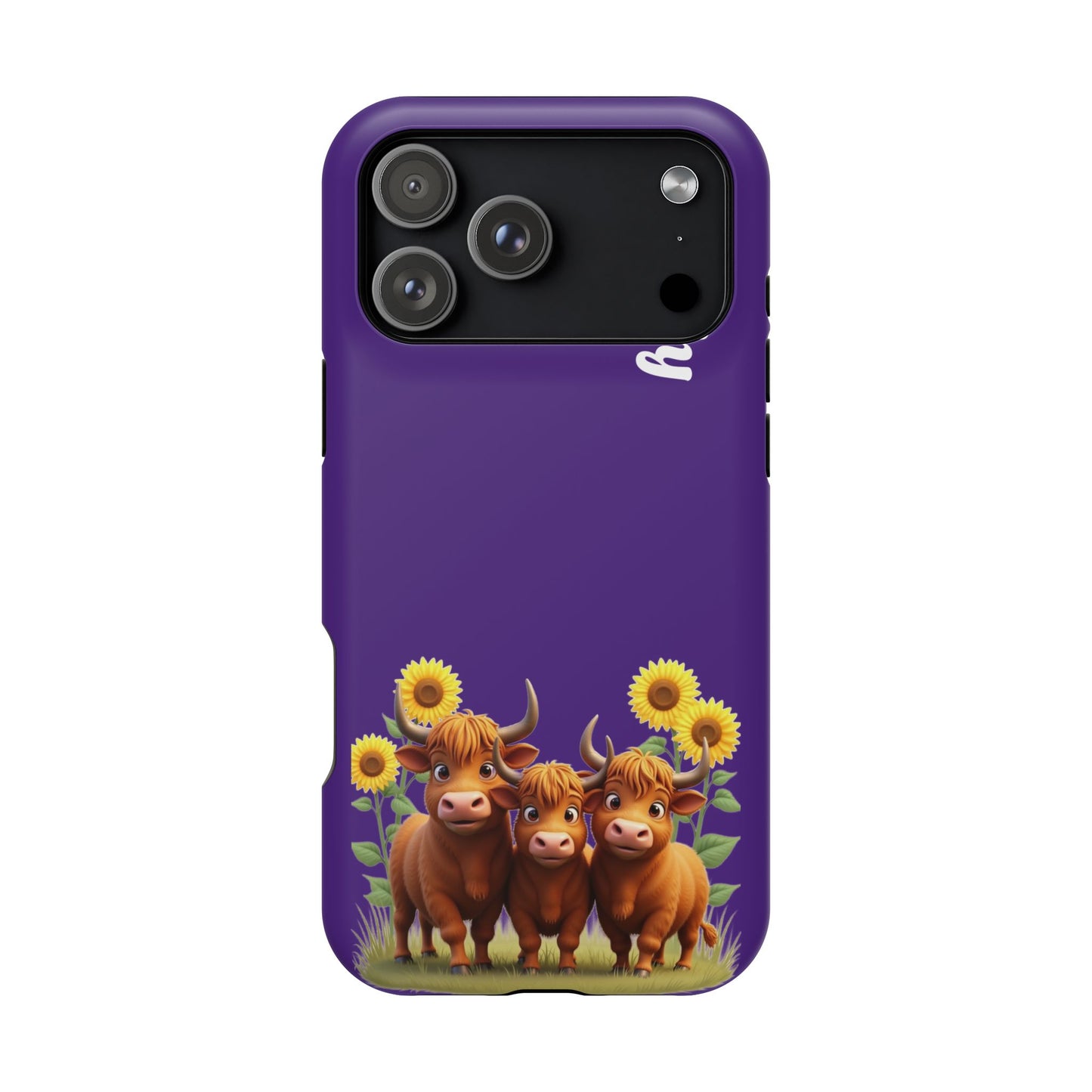 Personalized Purple Highland Cow Phone Case - Custom Name Farm Animal Gift | Cute Purple iPhone Cases for Women & Girls