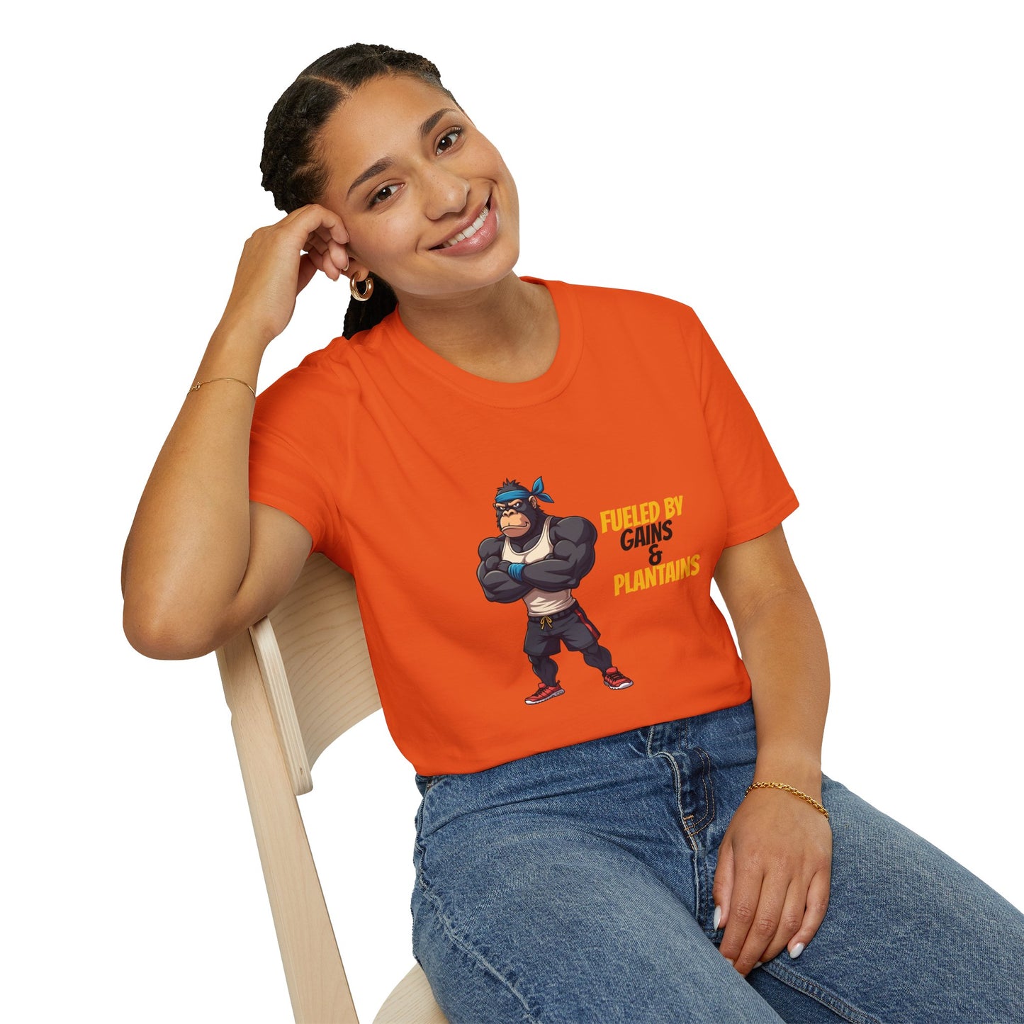 Fueled by Gains & Plantains β Funny Gym Gorilla T-Shirt