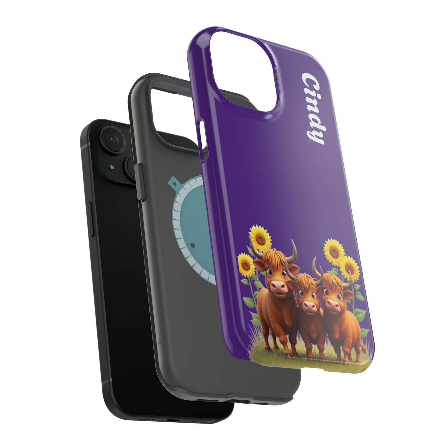 Personalized Purple Highland Cow Phone Case - Custom Name Farm Animal Gift | Cute Purple iPhone Cases for Women & Girls