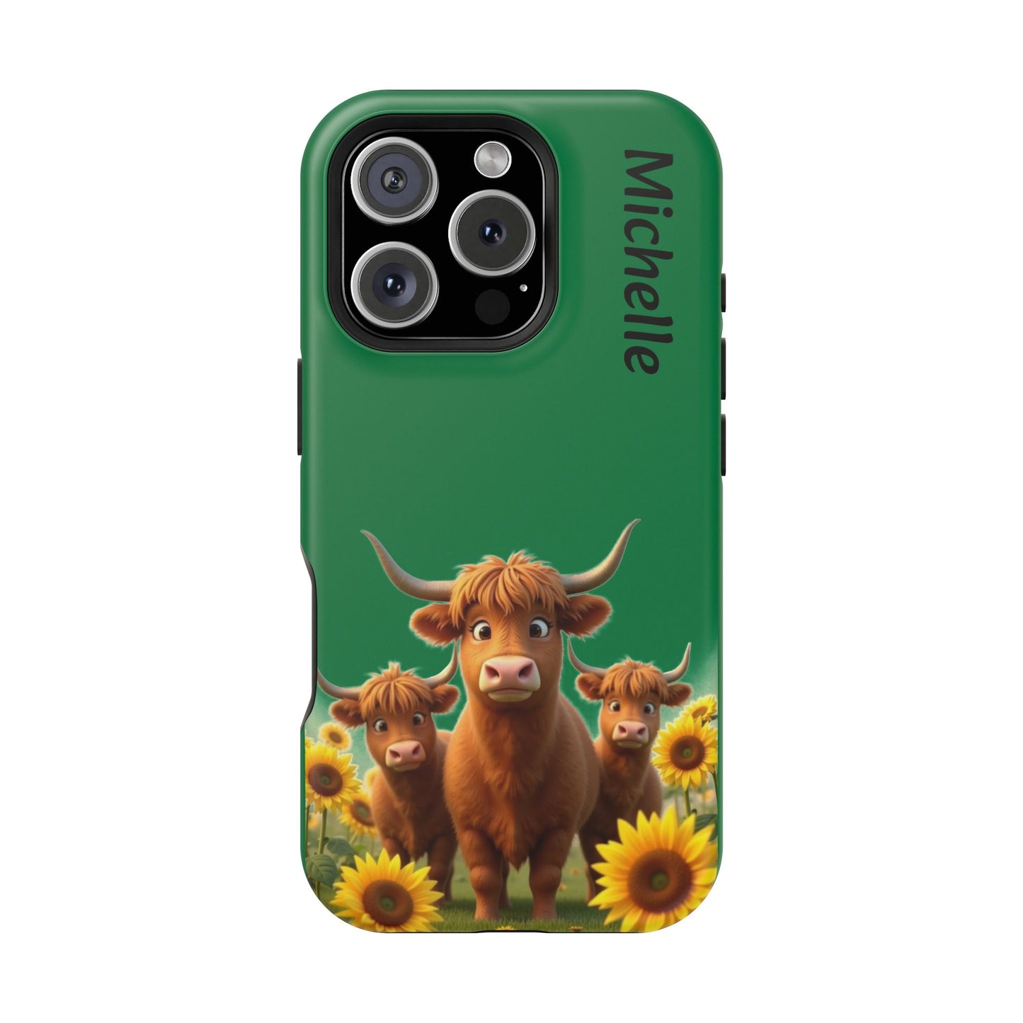 Personalized Highland Cow Phone Case - Custom Name Farm Animal Gift | Cute Green iPhone Cases for Women & Girls