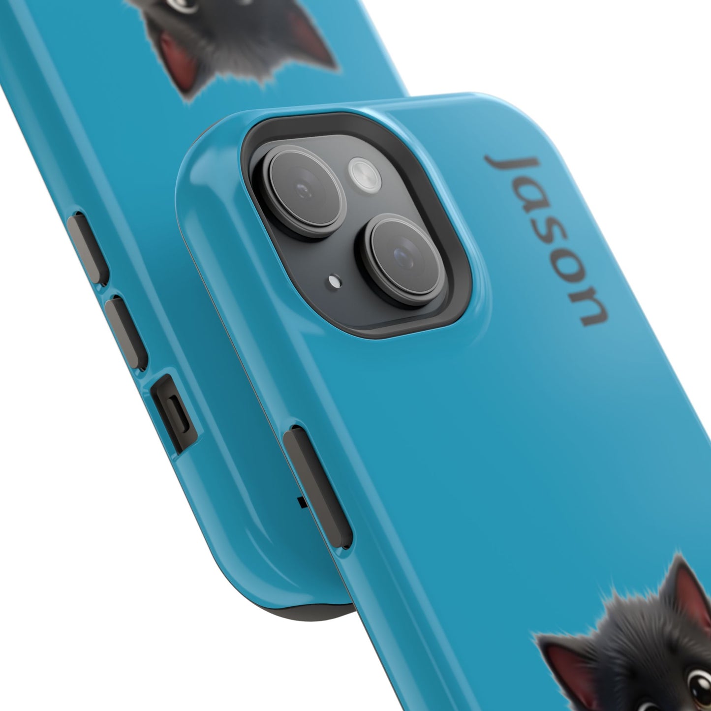 Personalized Black Kitten Phone Case - Custom Name Cat Lover Gift | Cute Teal Blue iPhone Cases for Women & Girls