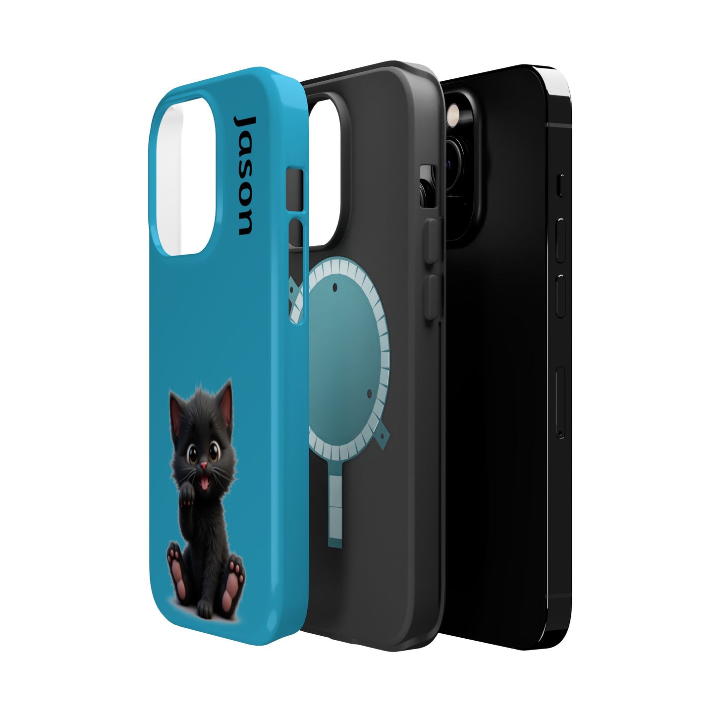 Personalized Black Kitten Phone Case - Custom Name Cat Lover Gift | Cute Teal Blue iPhone Cases for Women & Girls