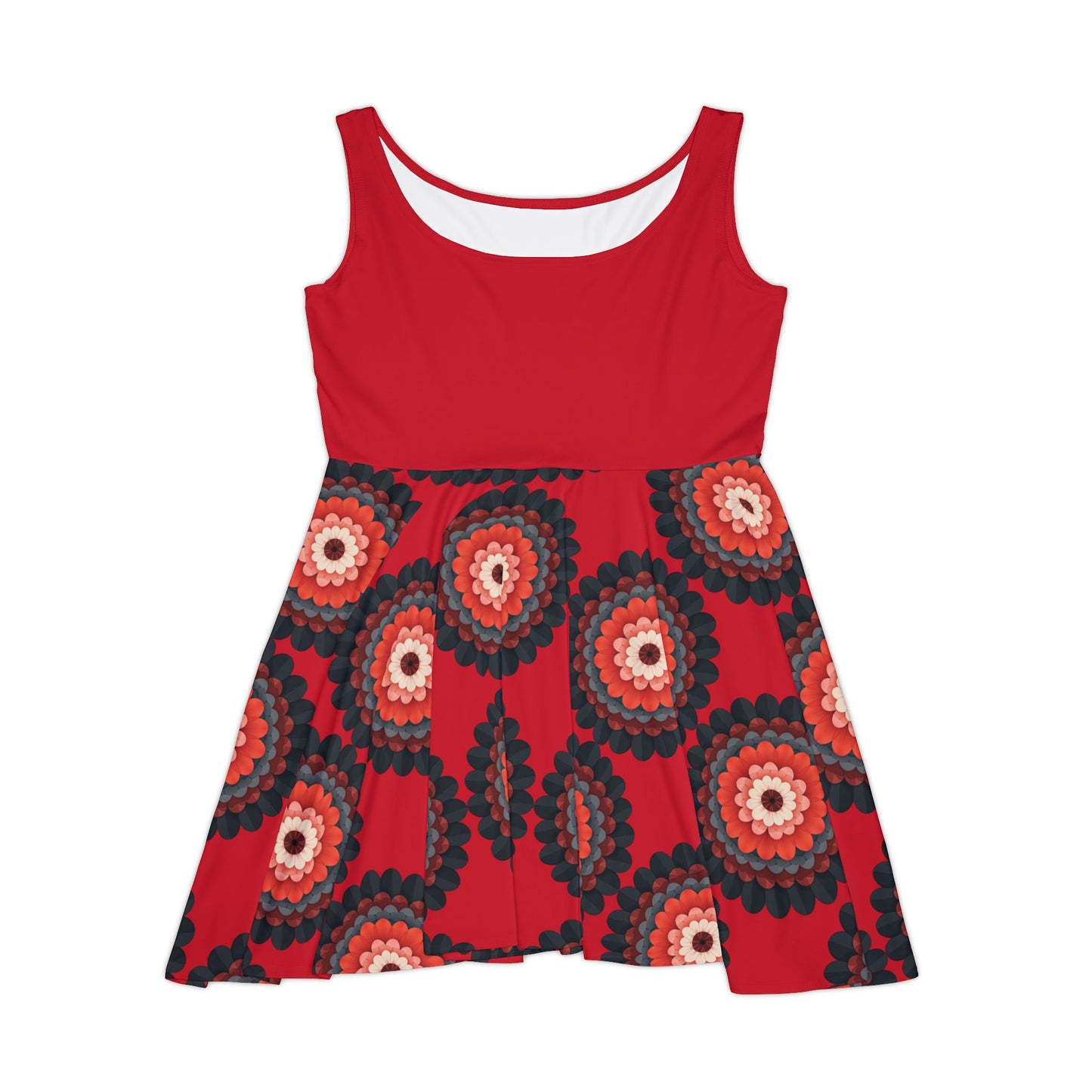 Floral Fireworks Skater Dress - Vibrant Red and Bold Blooms