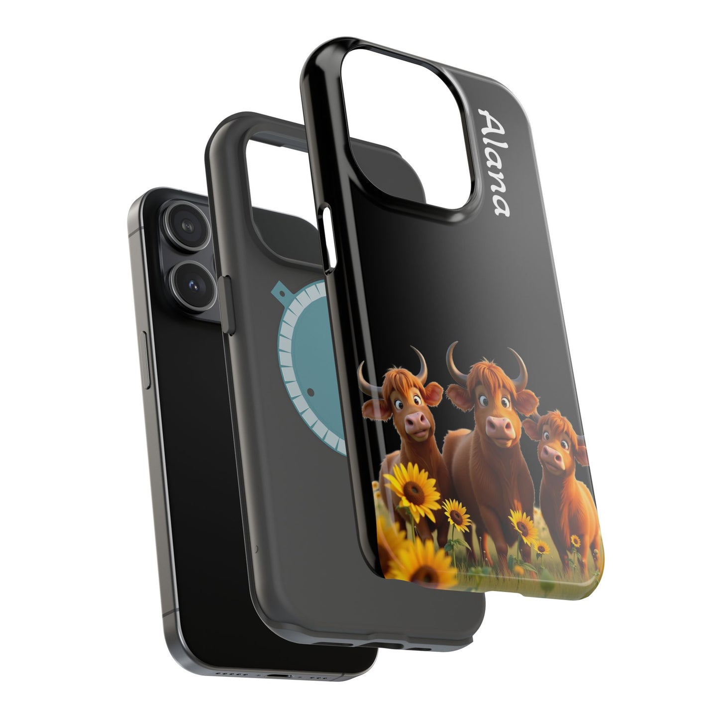 Personalized Highland Cow Phone Case - Custom Name Farm Animal Gift | Cute Black iPhone Cases for Women & Girls