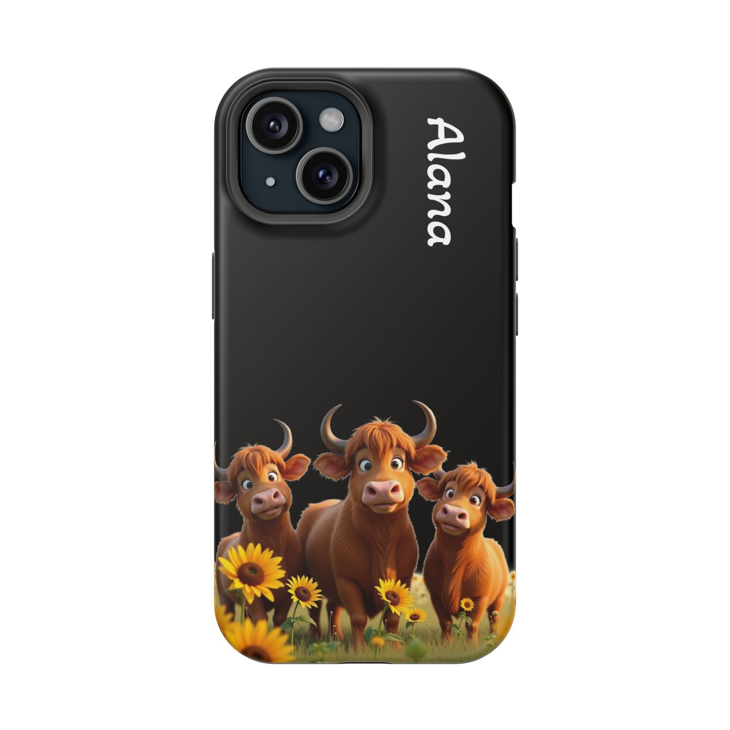 Personalized Highland Cow Phone Case - Custom Name Farm Animal Gift | Cute Black iPhone Cases for Women & Girls