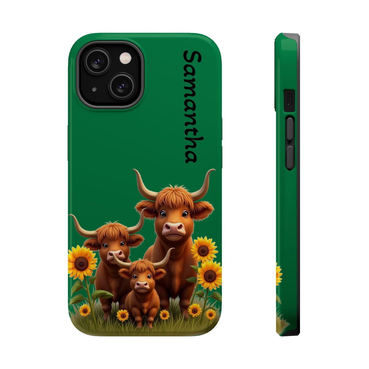 Personalized Highland Cow Phone Case - Custom Name Farm Animal Gift | Cute Green iPhone Cases for Women & Girls