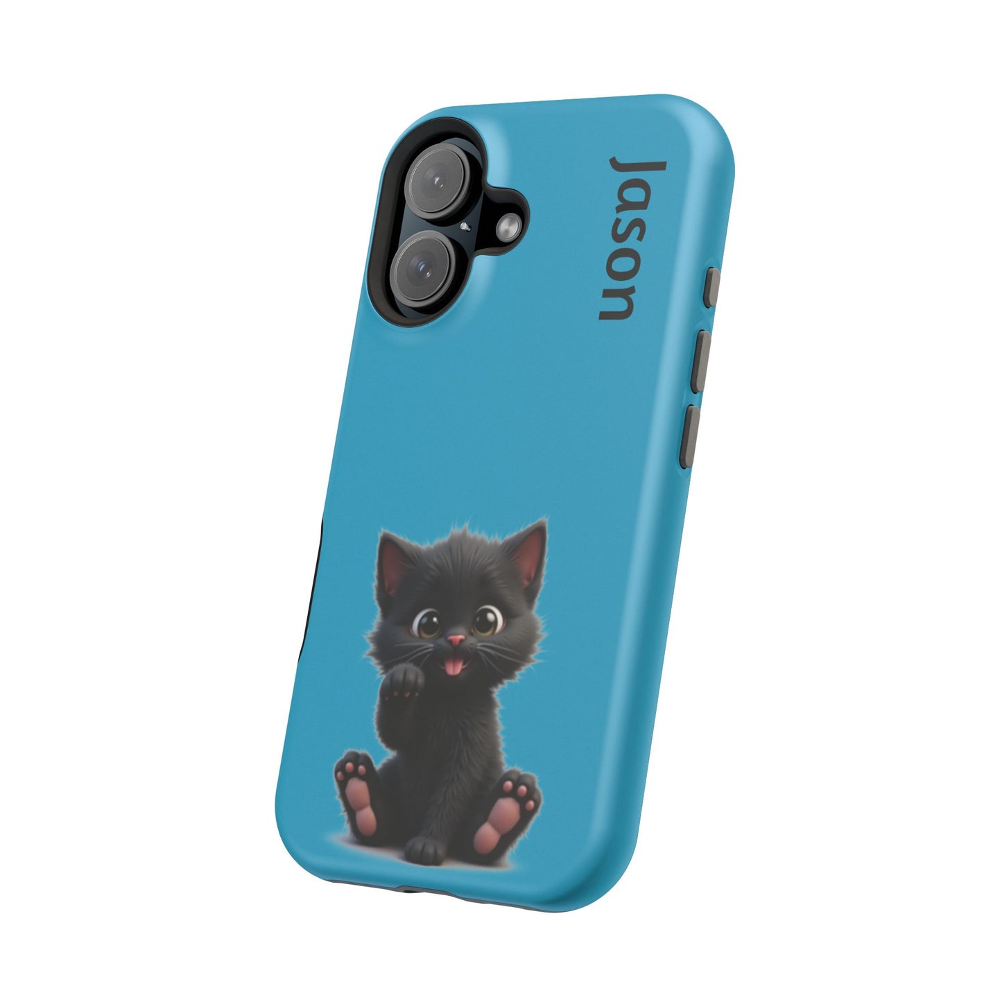 Personalized Black Kitten Phone Case - Custom Name Cat Lover Gift | Cute Teal Blue iPhone Cases for Women & Girls
