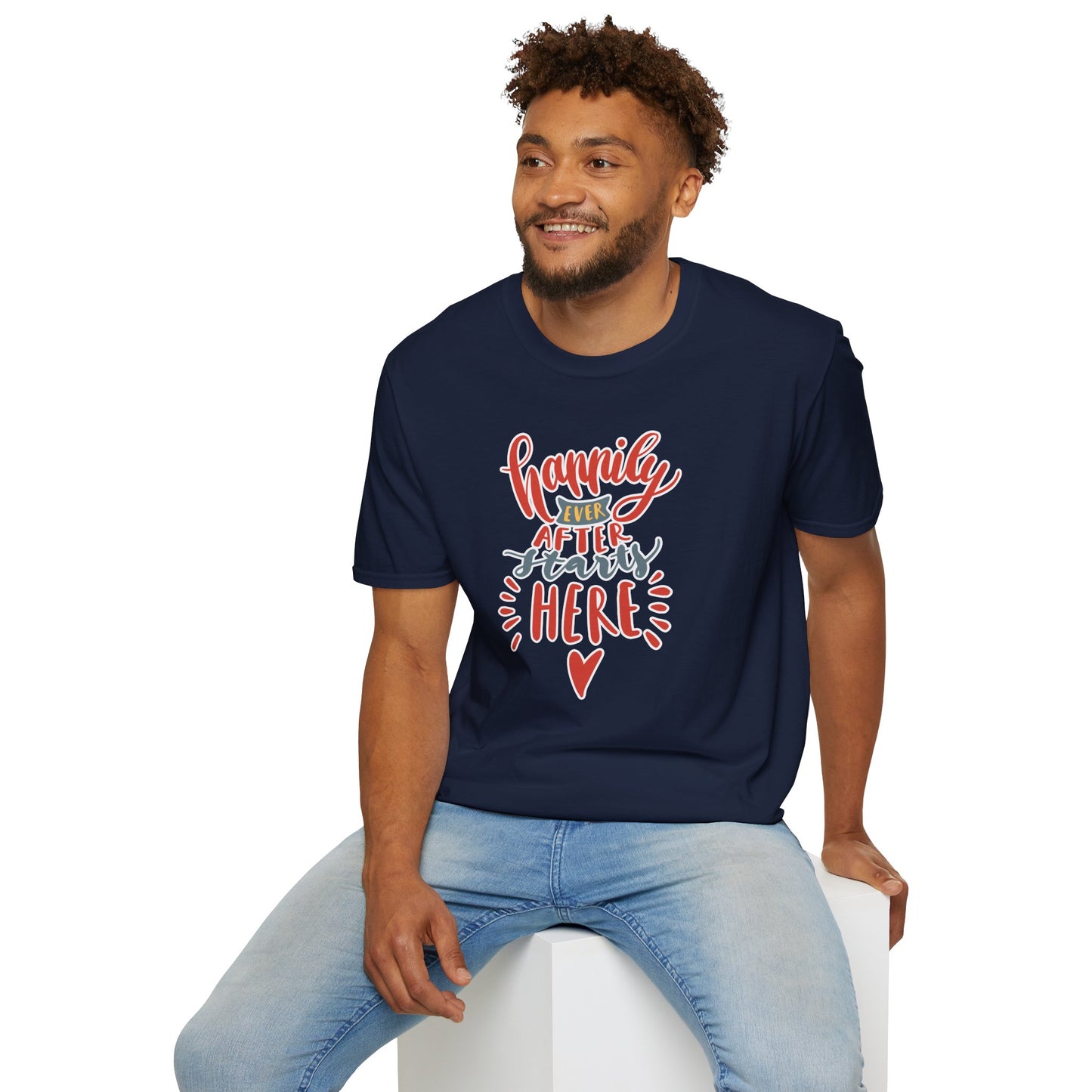 "Happily Ever After Starts Here" Inspirational & Wholesome T-Shirt – Cute Motivational Graphic Tee for Dreamers, Romantics & New Beginnings