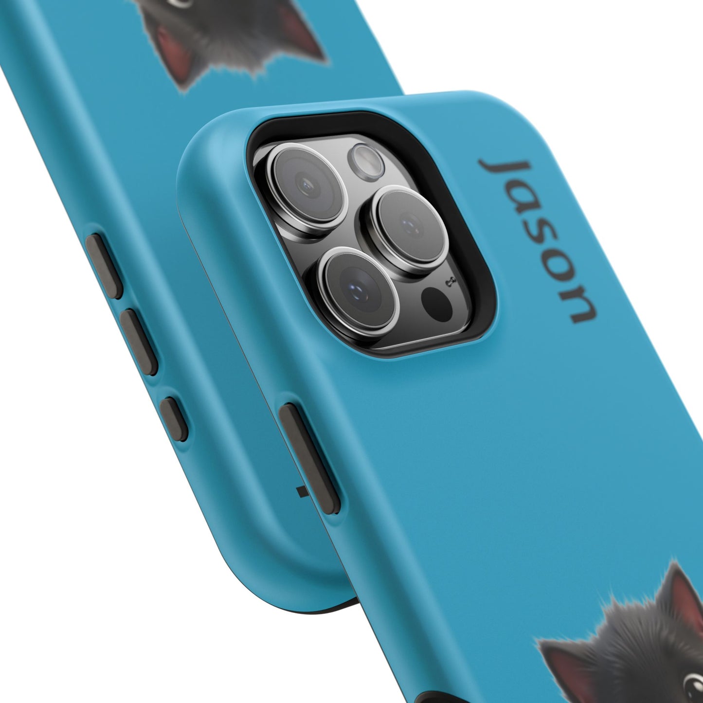 Personalized Black Kitten Phone Case - Custom Name Cat Lover Gift | Cute Teal Blue iPhone Cases for Women & Girls
