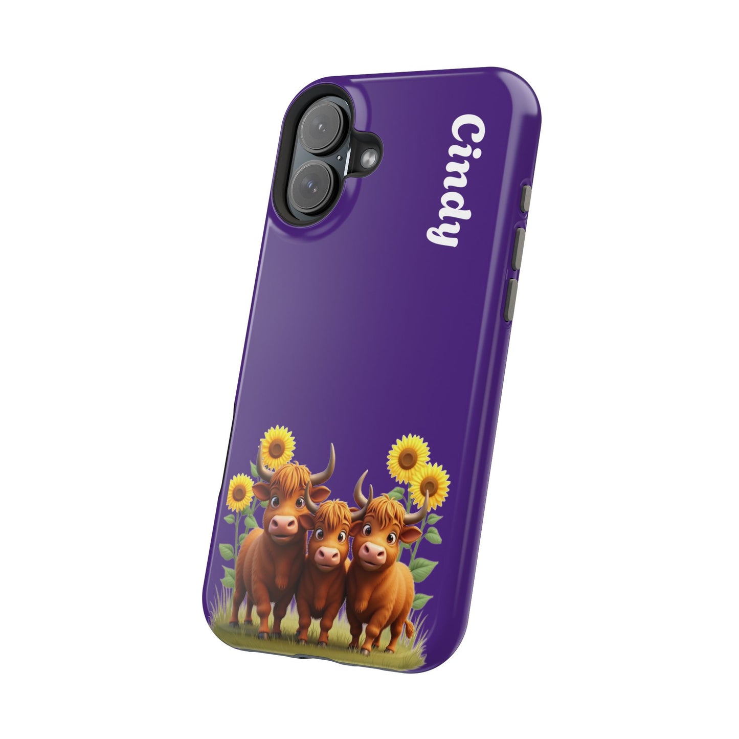 Personalized Purple Highland Cow Phone Case - Custom Name Farm Animal Gift | Cute Purple iPhone Cases for Women & Girls
