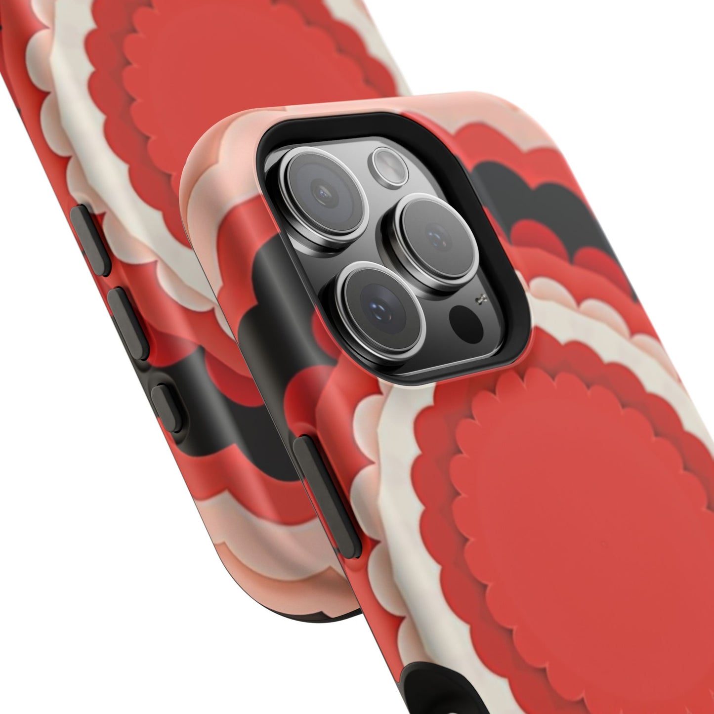 Red Floral iPhone Case - Bold Scalloped Design, Aesthetic Gift Idea