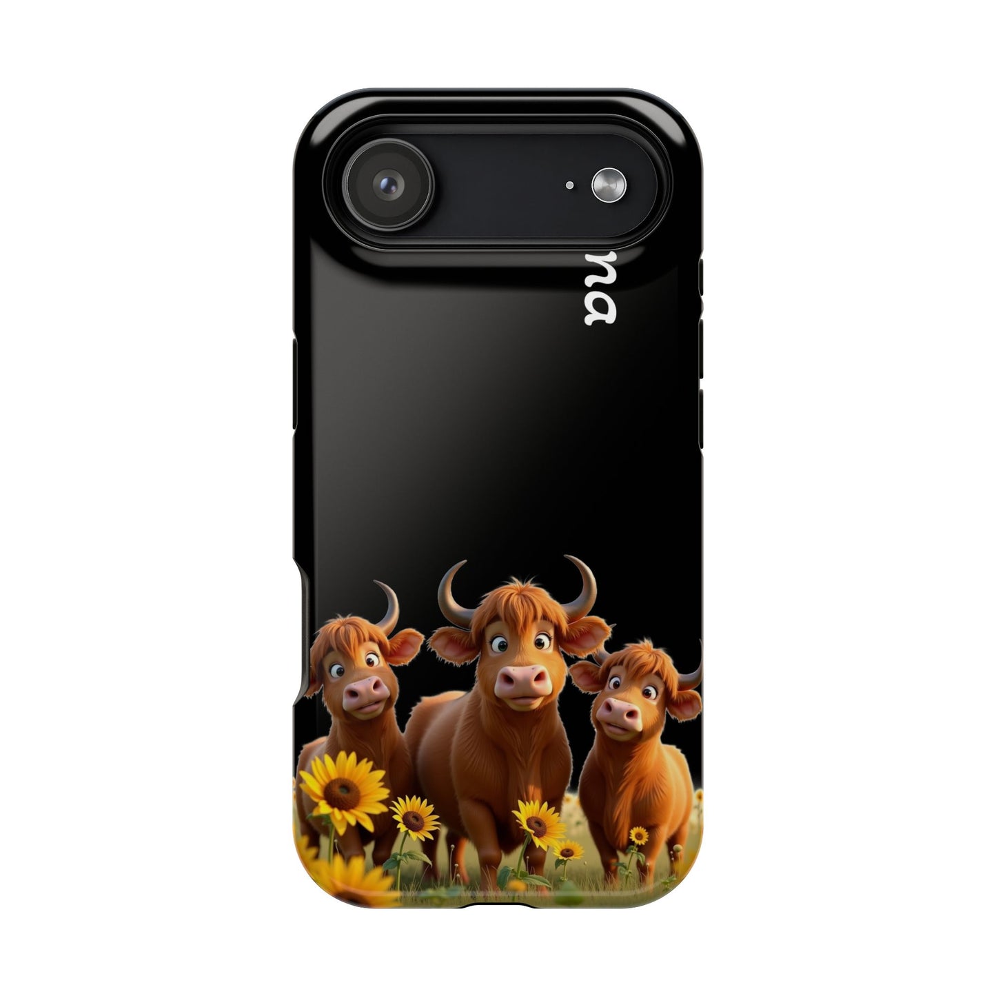 Personalized Highland Cow Phone Case - Custom Name Farm Animal Gift | Cute Black iPhone Cases for Women & Girls