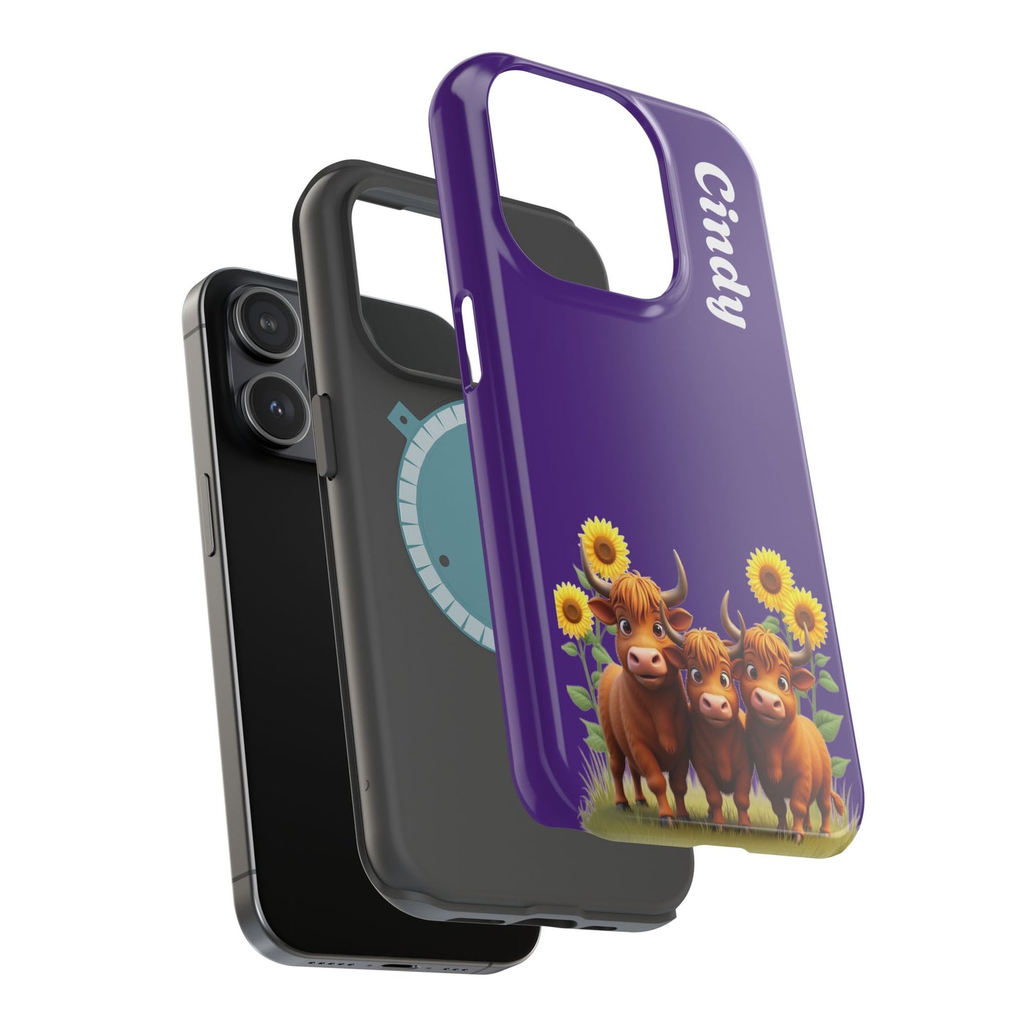 Personalized Purple Highland Cow Phone Case - Custom Name Farm Animal Gift | Cute Purple iPhone Cases for Women & Girls
