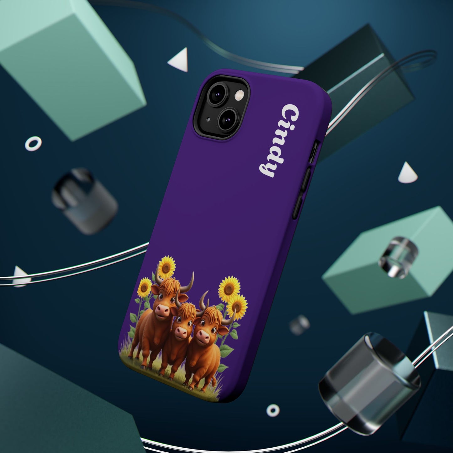 Personalized Purple Highland Cow Phone Case - Custom Name Farm Animal Gift | Cute Purple iPhone Cases for Women & Girls