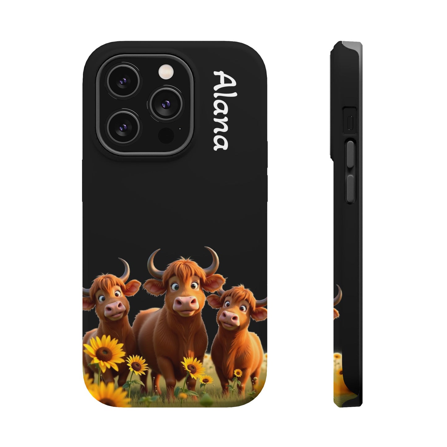 Personalized Highland Cow Phone Case - Custom Name Farm Animal Gift | Cute Black iPhone Cases for Women & Girls