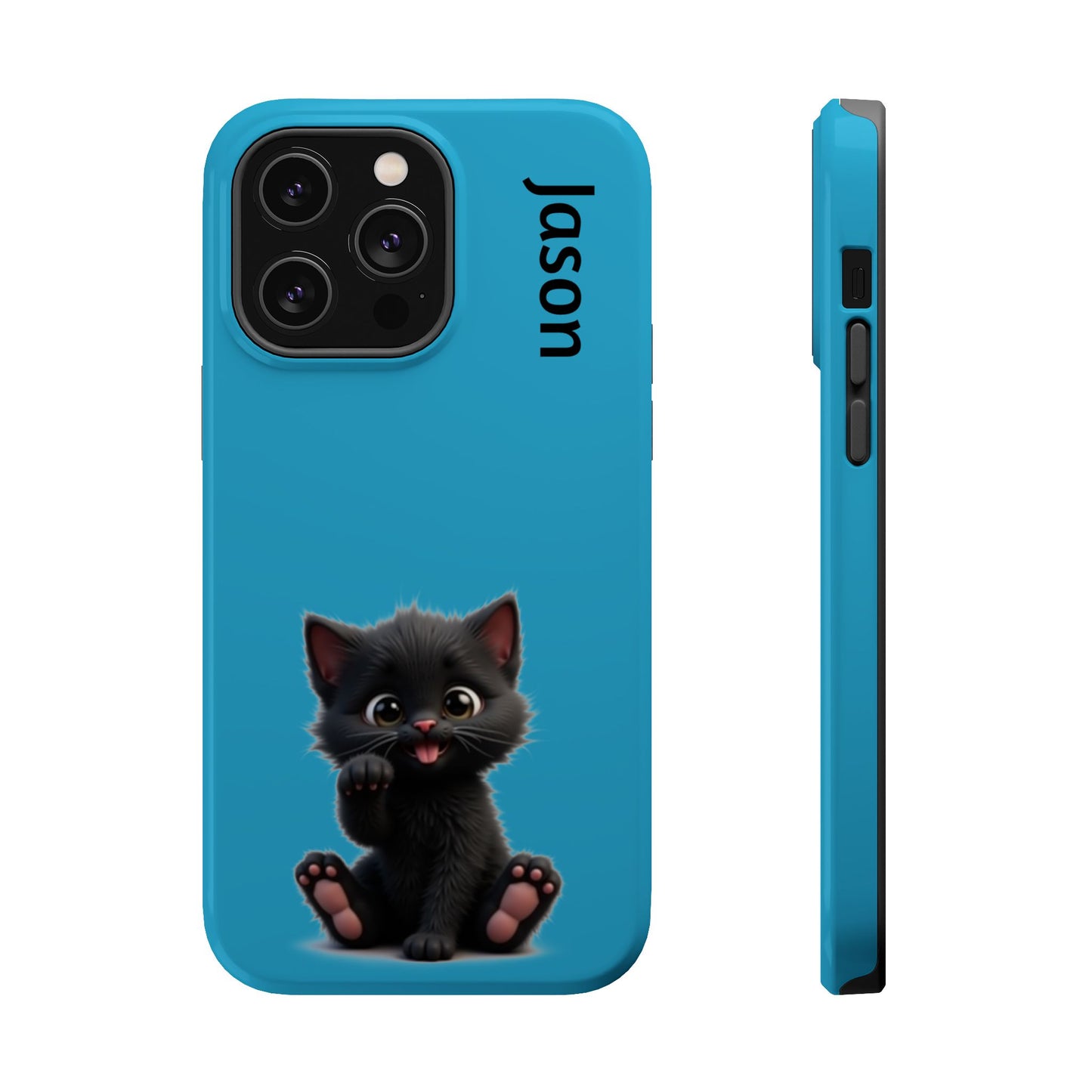 Personalized Black Kitten Phone Case - Custom Name Cat Lover Gift | Cute Teal Blue iPhone Cases for Women & Girls