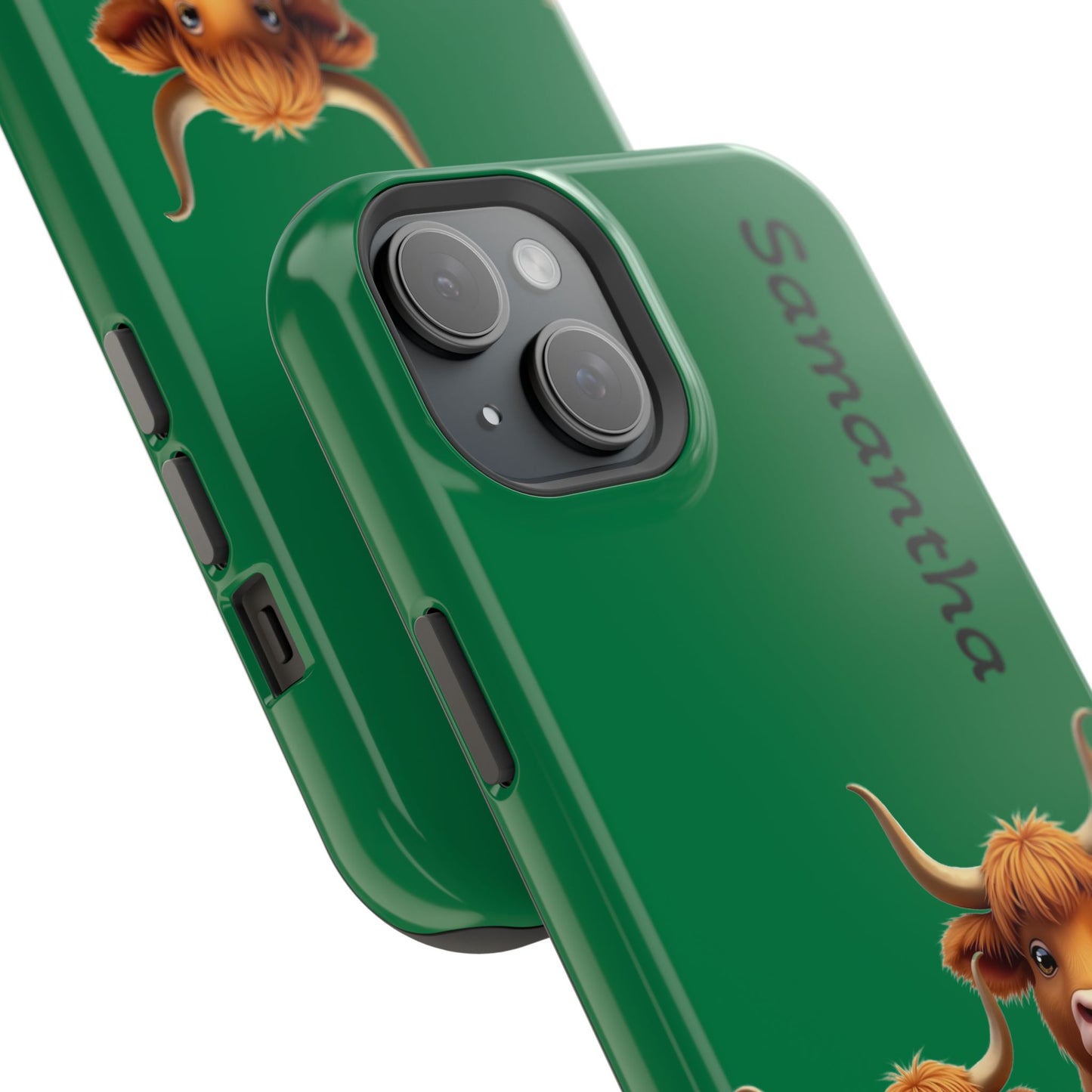 Personalized Highland Cow Phone Case - Custom Name Farm Animal Gift | Cute Green iPhone Cases for Women & Girls
