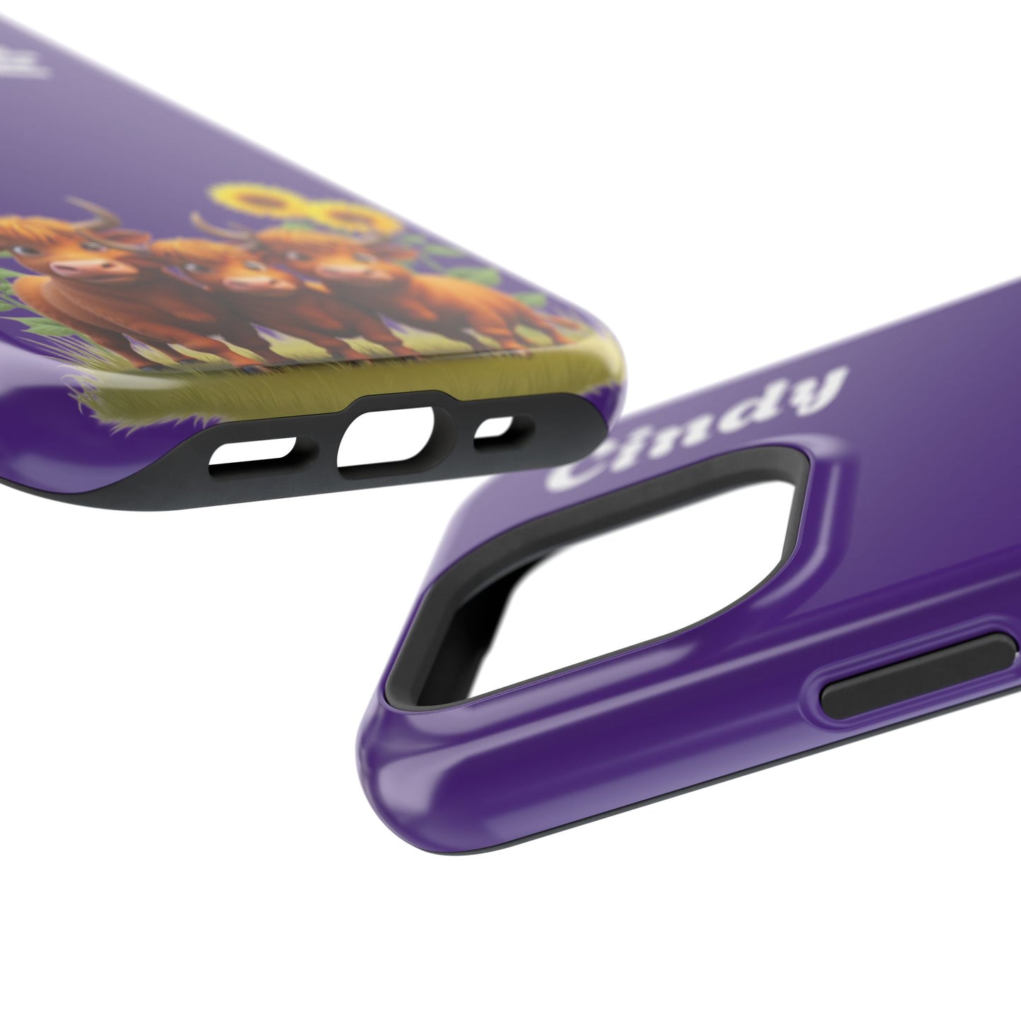 Personalized Purple Highland Cow Phone Case - Custom Name Farm Animal Gift | Cute Purple iPhone Cases for Women & Girls