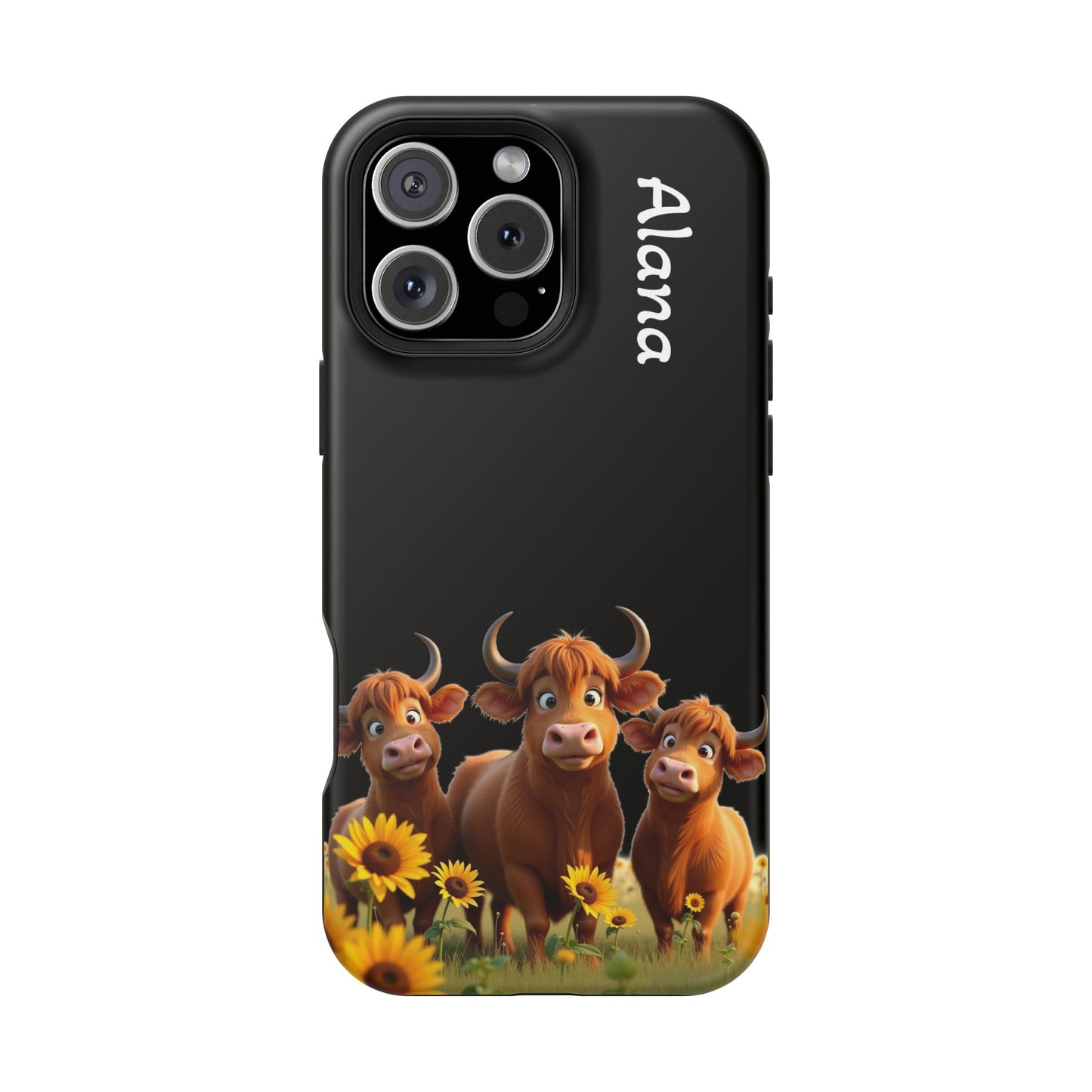 Personalized Highland Cow Phone Case - Custom Name Farm Animal Gift | Cute Black iPhone Cases for Women & Girls