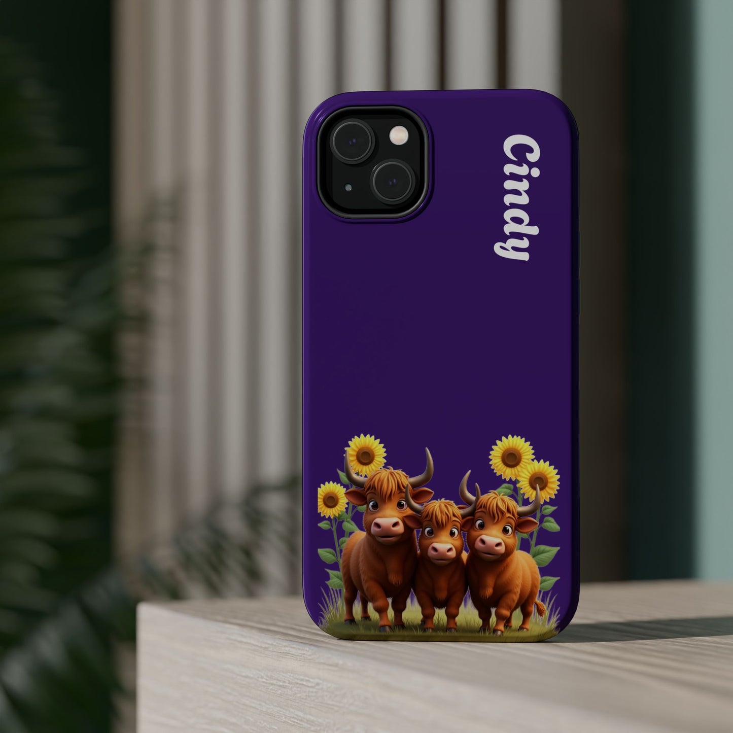 Personalized Purple Highland Cow Phone Case - Custom Name Farm Animal Gift | Cute Purple iPhone Cases for Women & Girls