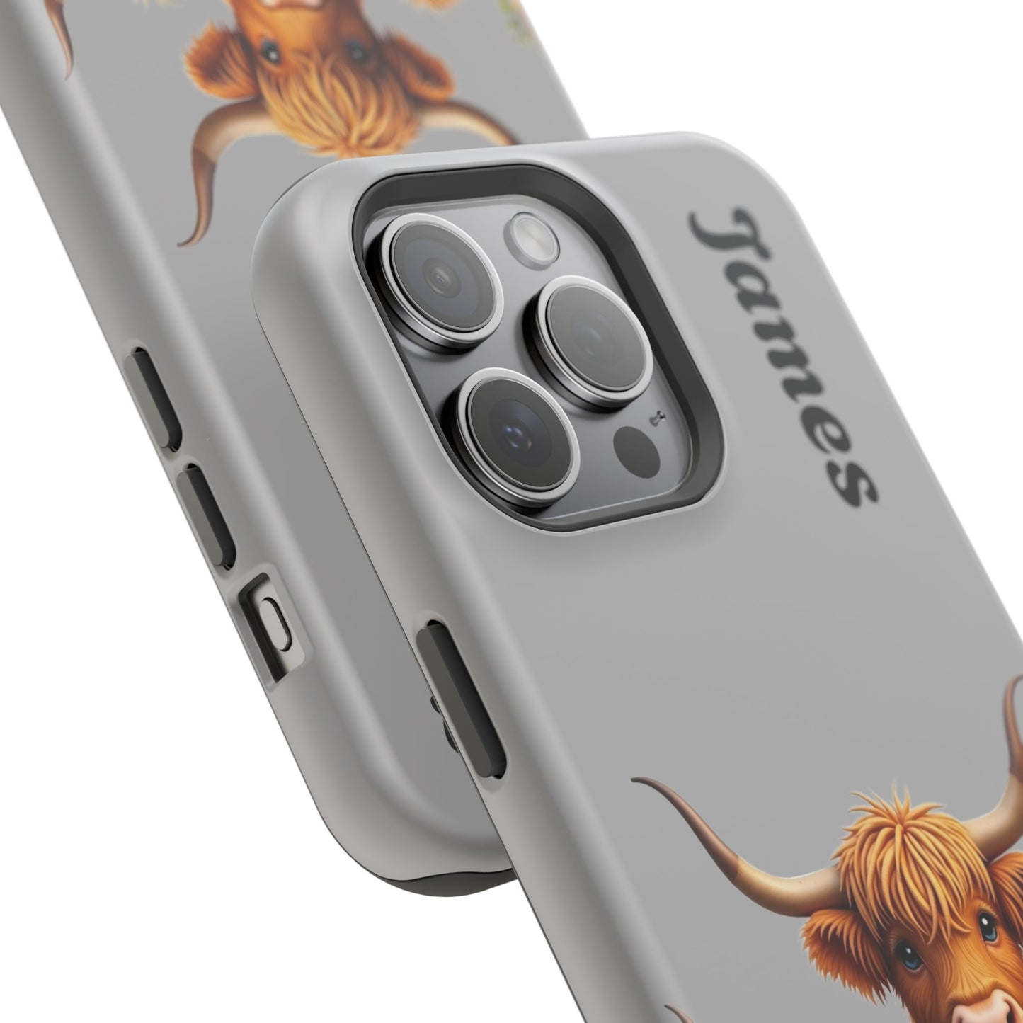 Personalized Gray Highland Cow Phone Case - Custom Name Farm Animal Gift | Cute Gray iPhone Cases for Women & Girls
