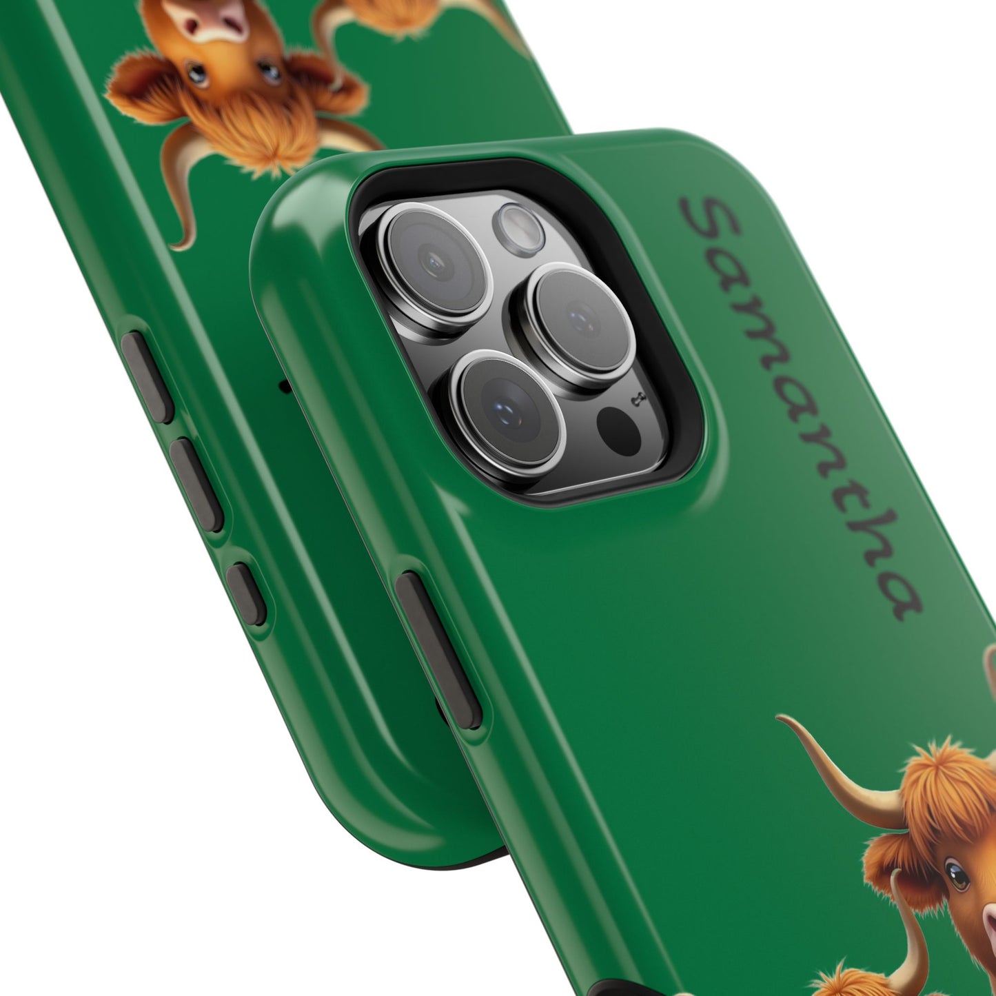 Personalized Highland Cow Phone Case - Custom Name Farm Animal Gift | Cute Green iPhone Cases for Women & Girls
