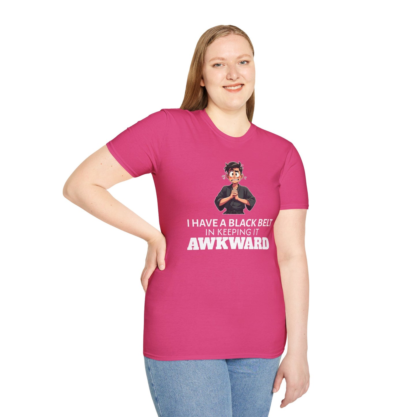 Funny Black Belt in Keeping It Awkward T-Shirt β Sarcastic Karate Kid Cartoon Tee, Ironic Humor Gift for Socially Clumsy & Relatable Souls