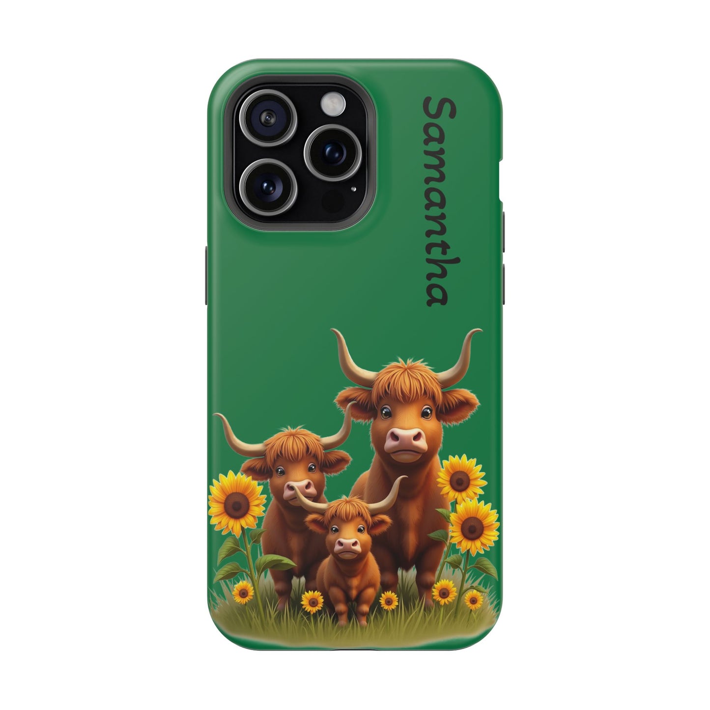 Personalized Highland Cow Phone Case - Custom Name Farm Animal Gift | Cute Green iPhone Cases for Women & Girls