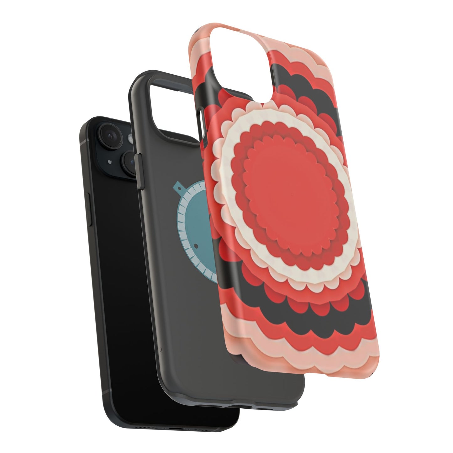 Red Floral iPhone Case - Bold Scalloped Design, Aesthetic Gift Idea