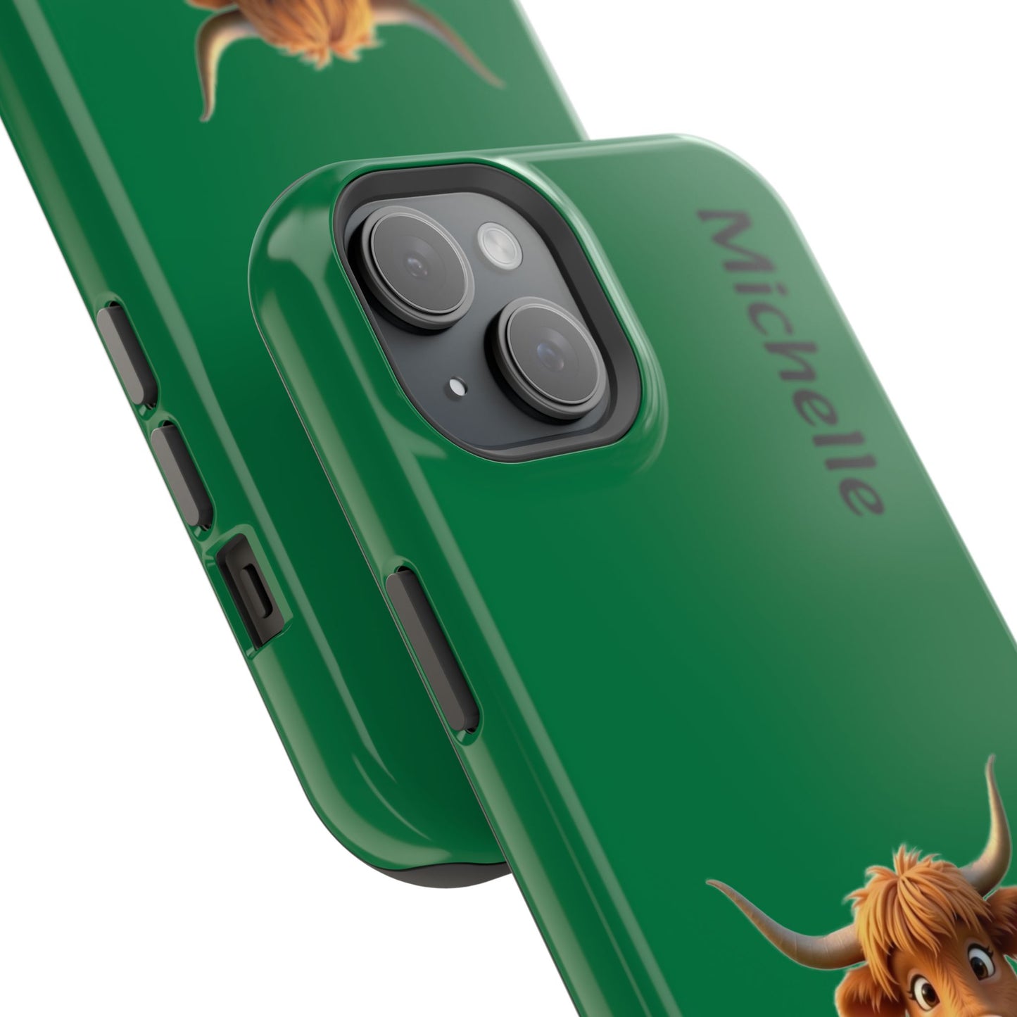 Personalized Highland Cow Phone Case - Custom Name Farm Animal Gift | Cute Green iPhone Cases for Women & Girls