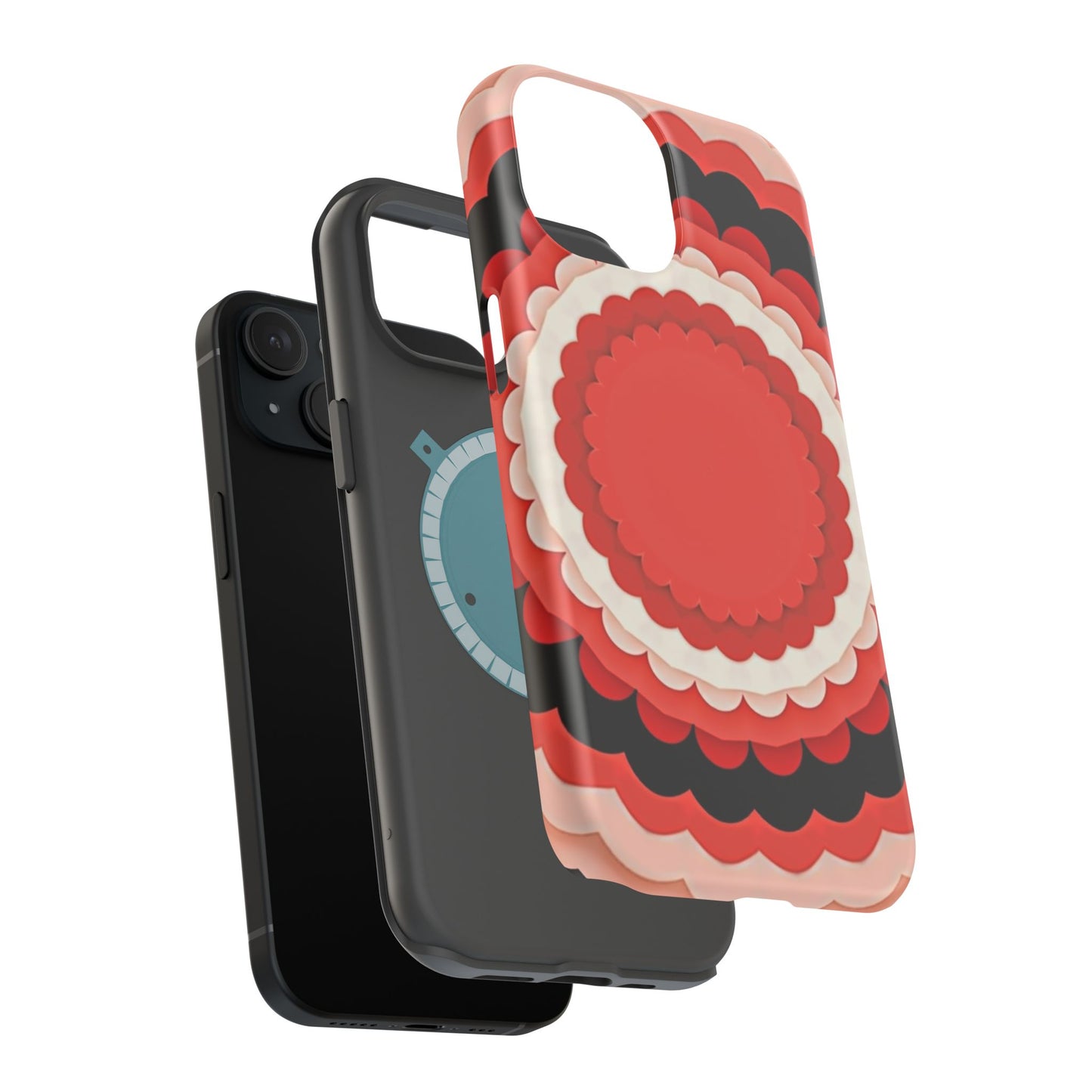 Red Floral iPhone Case - Bold Scalloped Design, Aesthetic Gift Idea