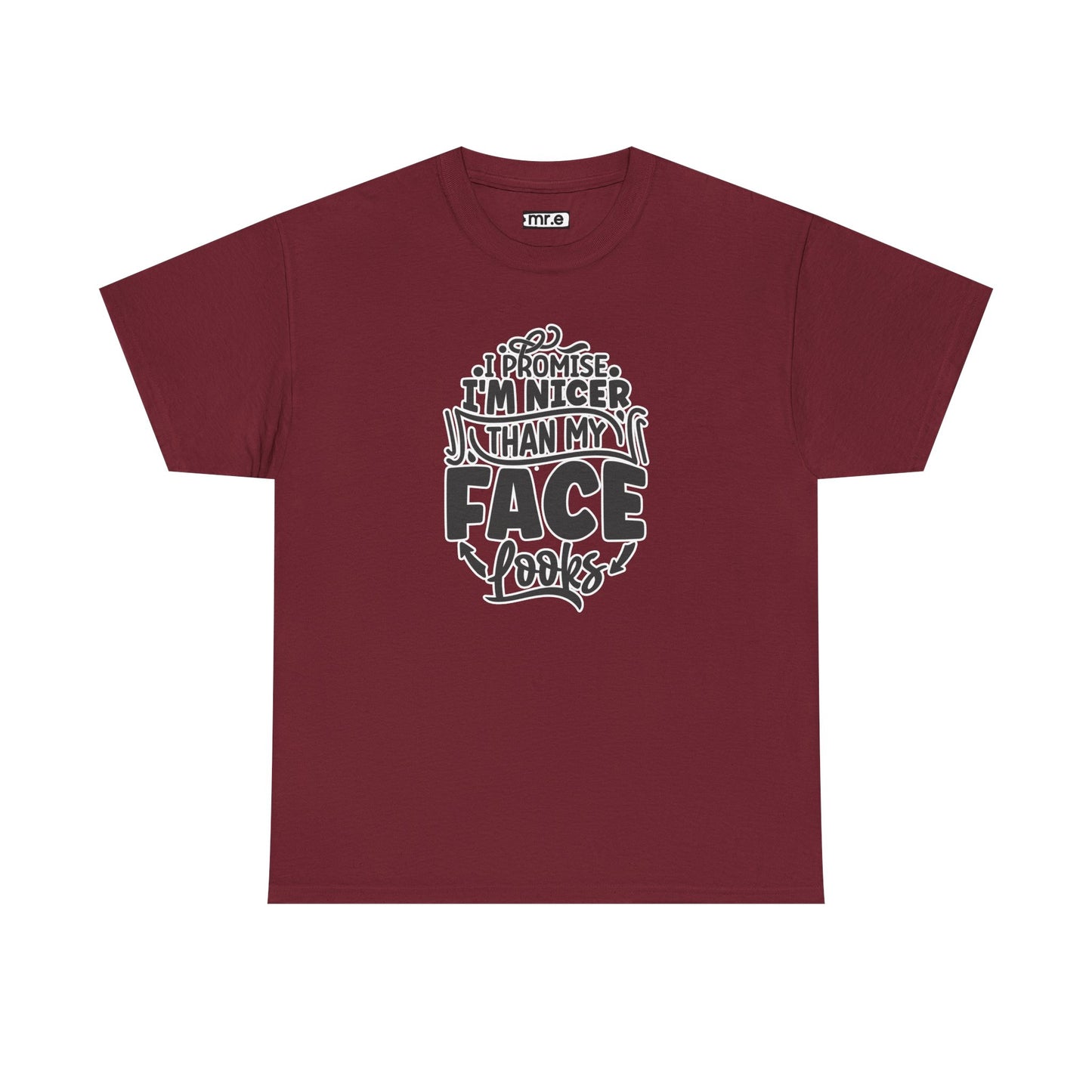 "I Promise I’m Nicer Than My Face Looks" Funny & Flirty Graphic Tee – Sarcastic Confidence Shirt for Introverts, Overthinkers & Chill Vibes
